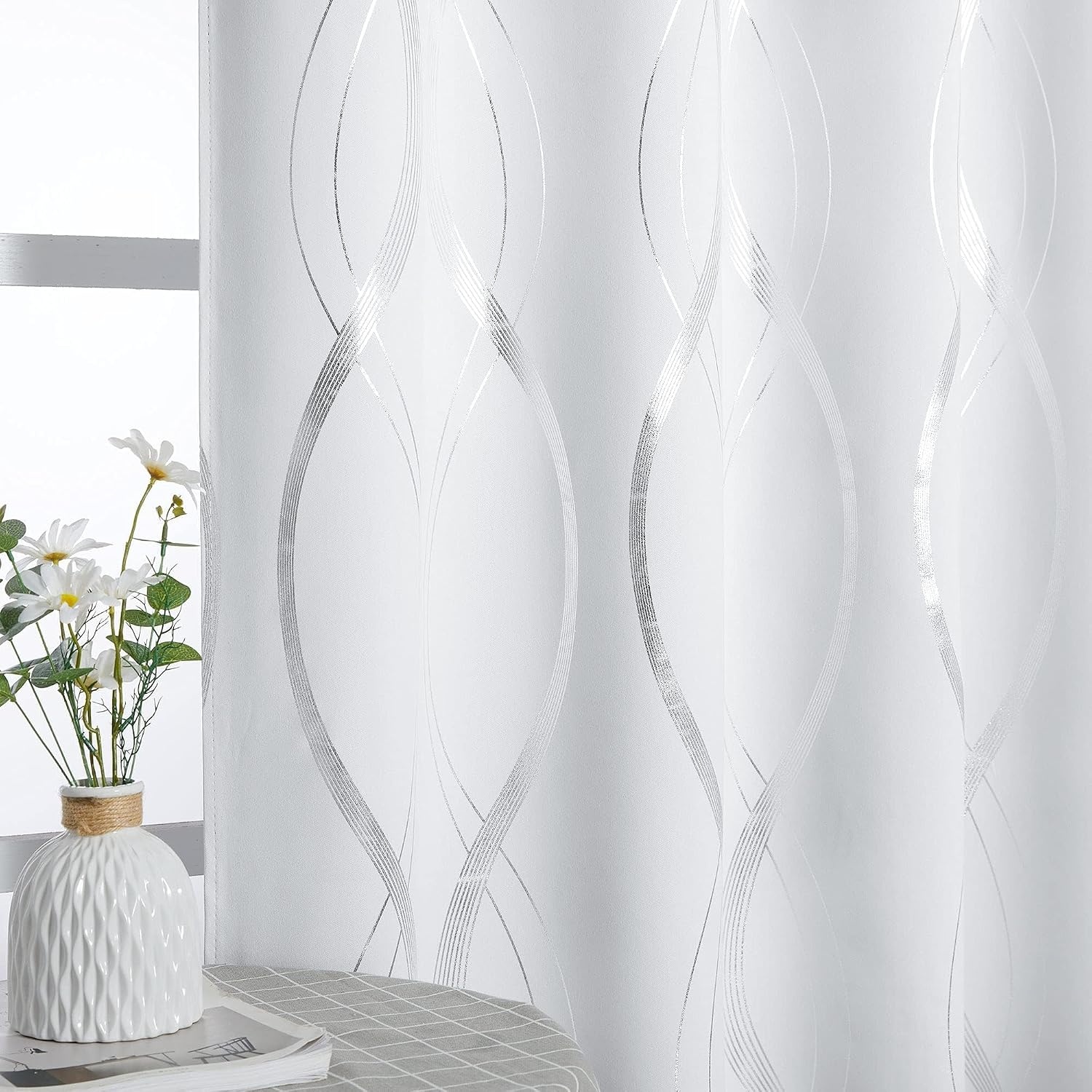 image:imageNICETOWN Grey Blackout Striped Pattern Curtains for Living Room 52 x 841 Greyish White
