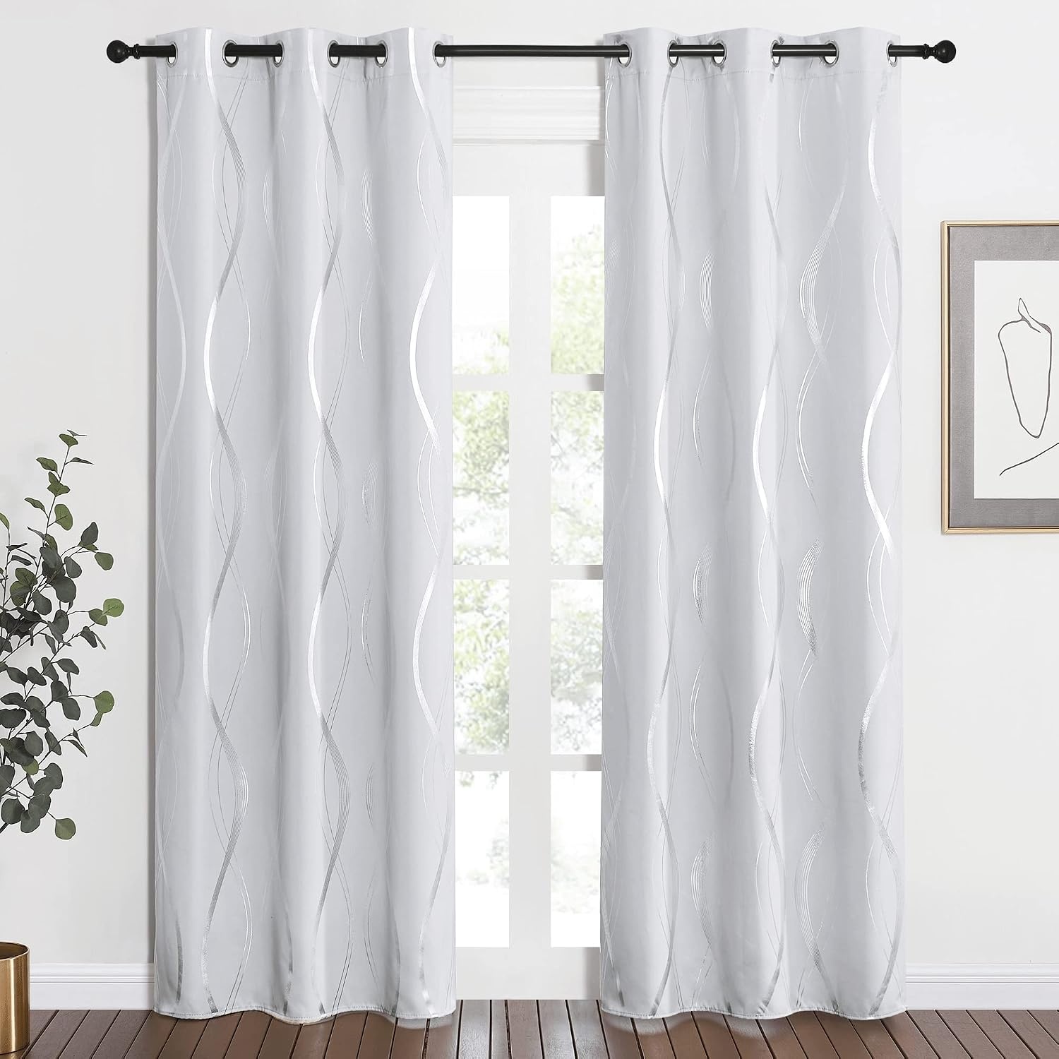 image:imageNICETOWN Grey Blackout Striped Pattern Curtains for Living Room 52 x 841 Greyish White