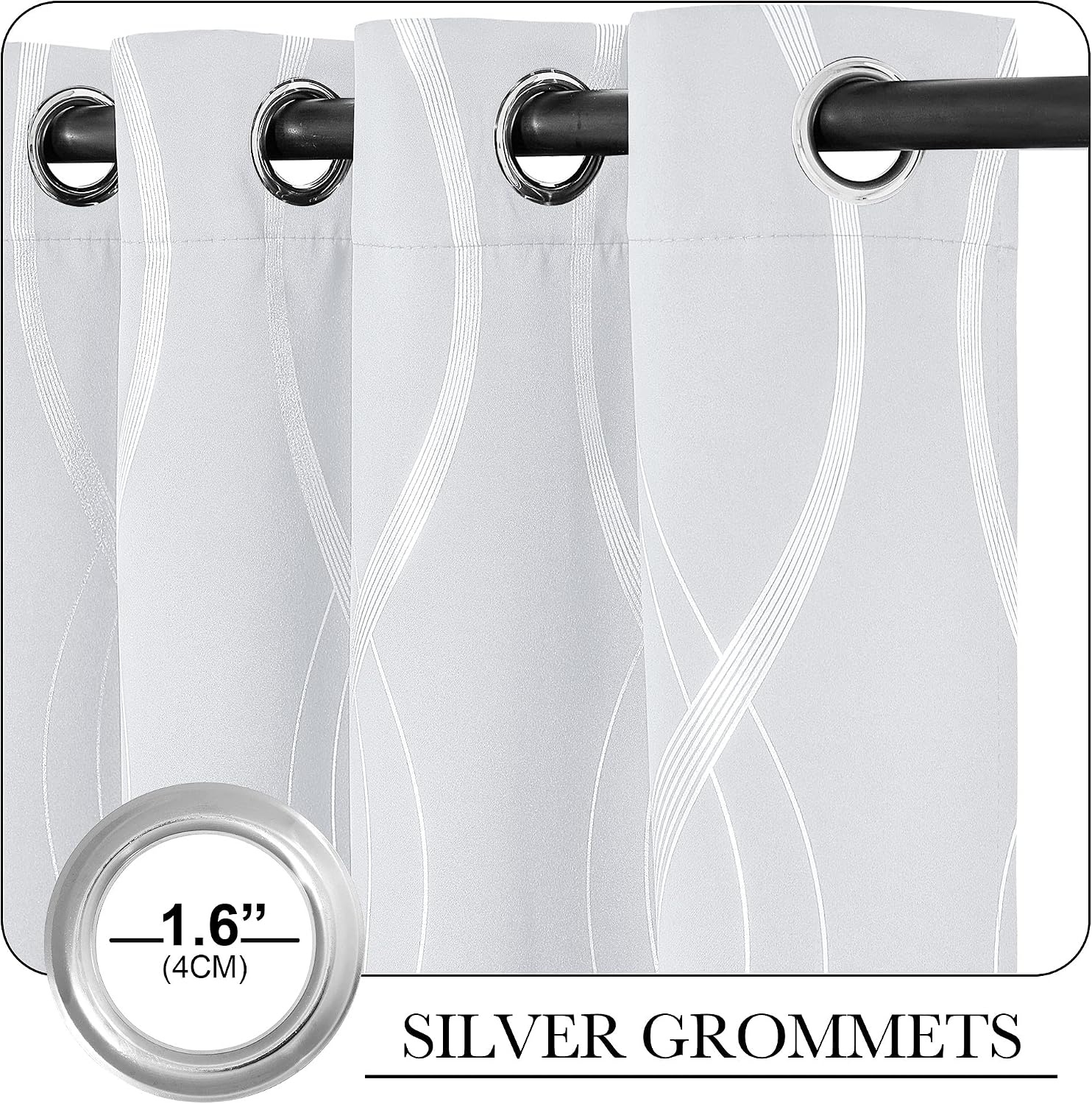 image:imageNICETOWN Grey Blackout Striped Pattern Curtains for Living Room 52 x 841 Greyish White