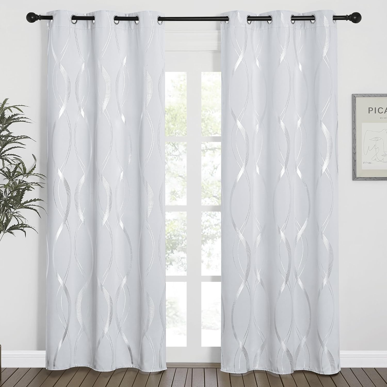 image:imageNICETOWN Grey Blackout Striped Pattern Curtains for Living Room 52 x 841 Greyish White