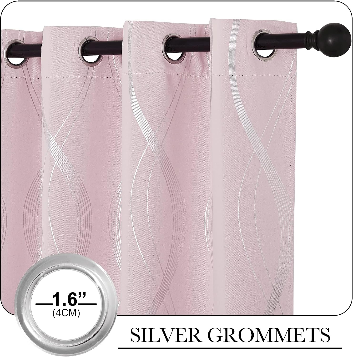 image:imageNICETOWN Grey Blackout Striped Pattern Curtains for Living Room 52 x 841 Lavender Pink