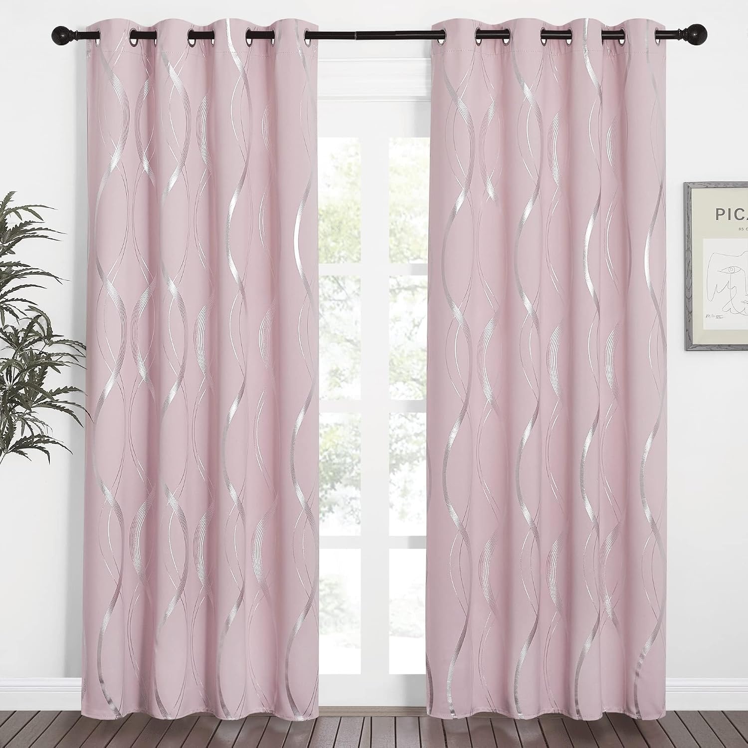 image:imageNICETOWN Grey Blackout Striped Pattern Curtains for Living Room 52 x 841 Lavender Pink