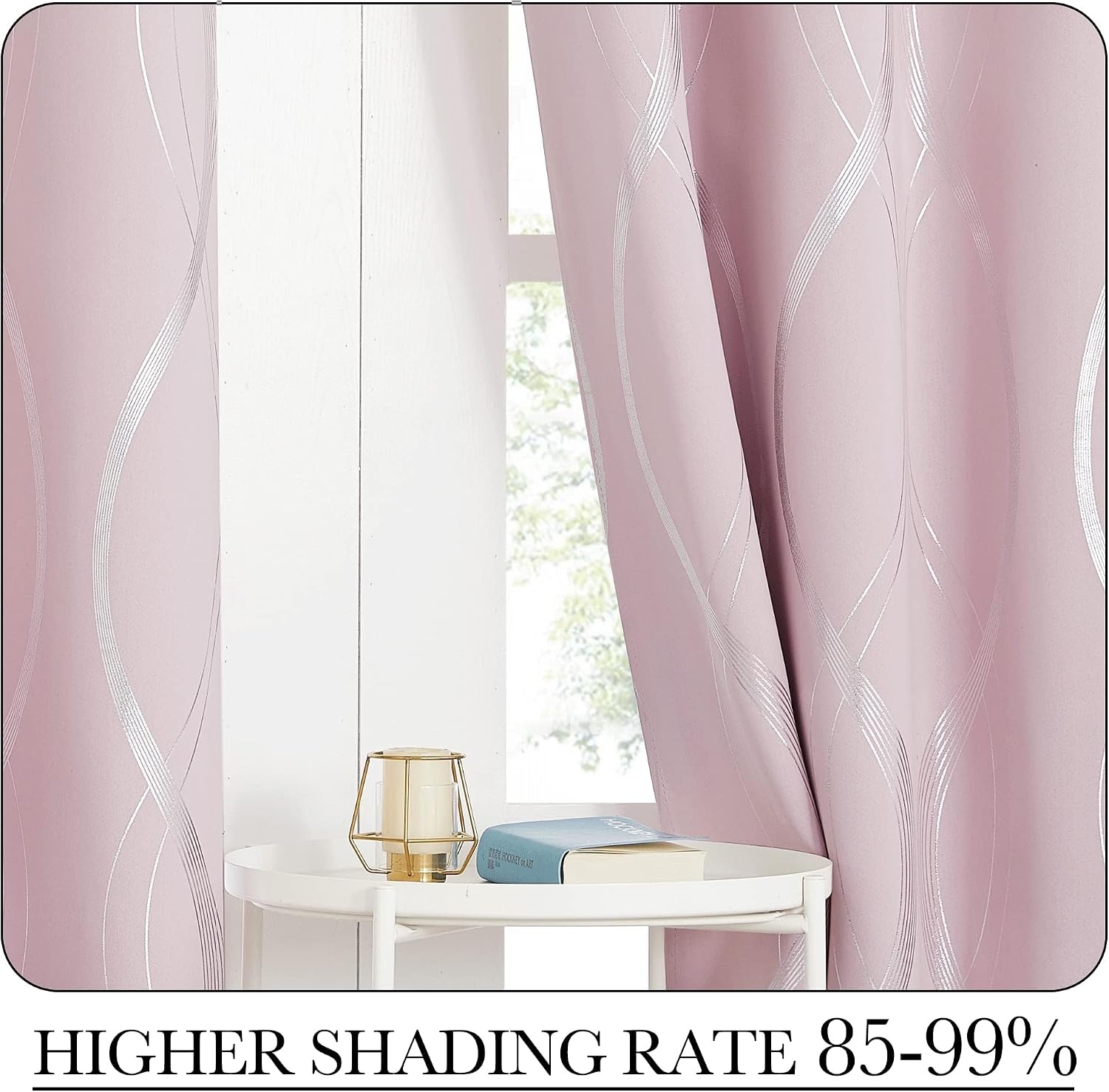 image:imageNICETOWN Grey Blackout Striped Pattern Curtains for Living Room 52 x 841 Lavender Pink