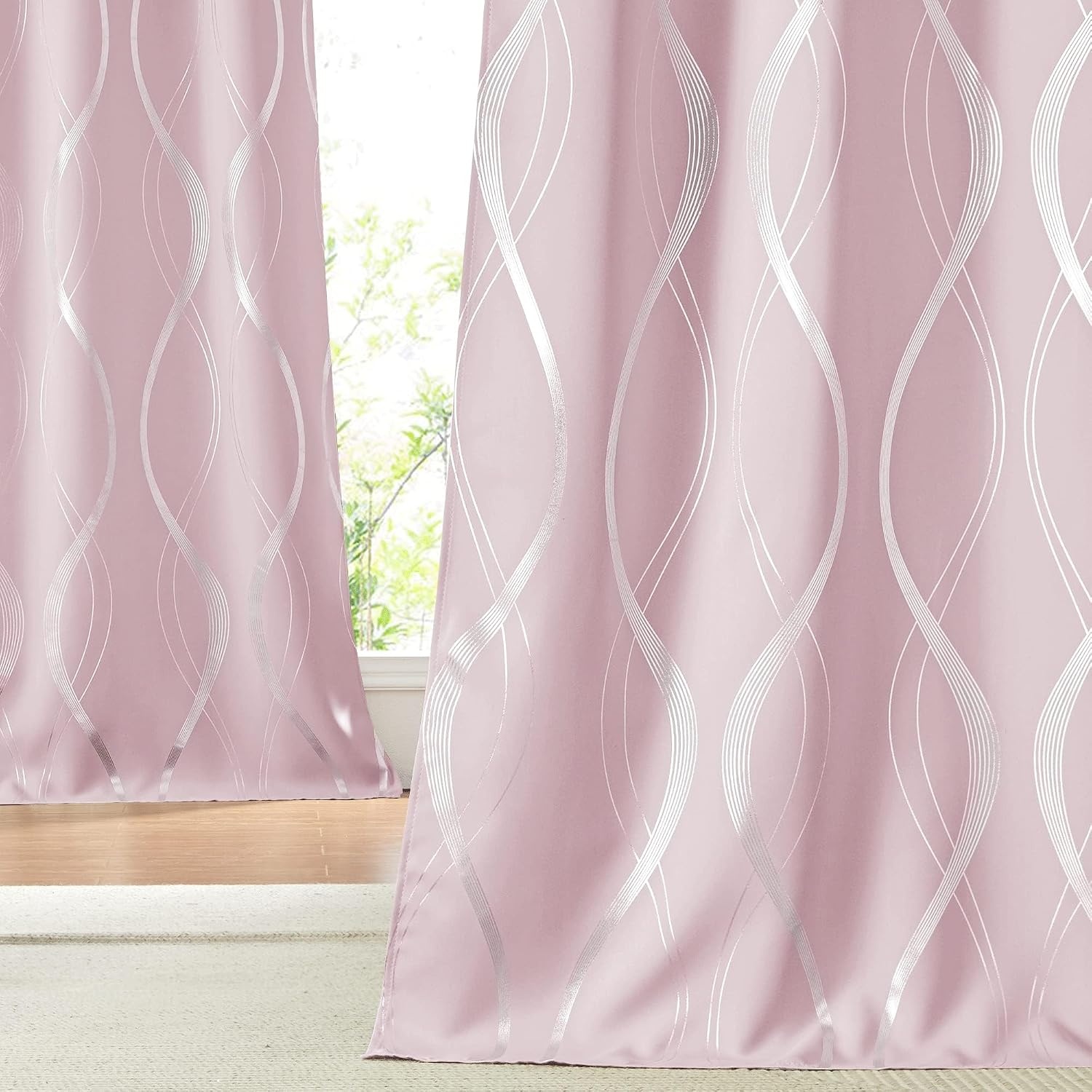 image:imageNICETOWN Grey Blackout Striped Pattern Curtains for Living Room 52 x 841 Lavender Pink