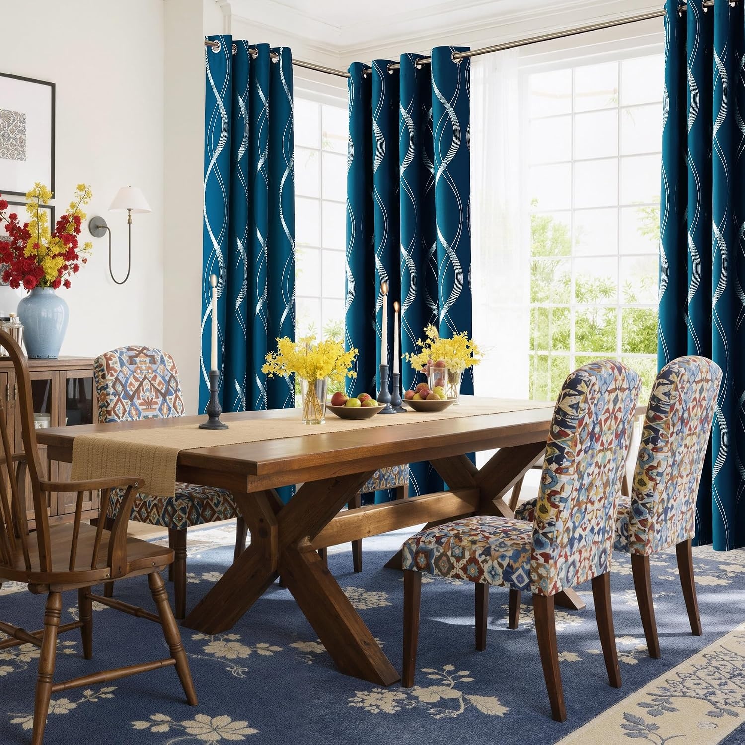 image:imageNICETOWN Grey Blackout Striped Pattern Curtains for Living Room 52 x 841 Moroccan Blue