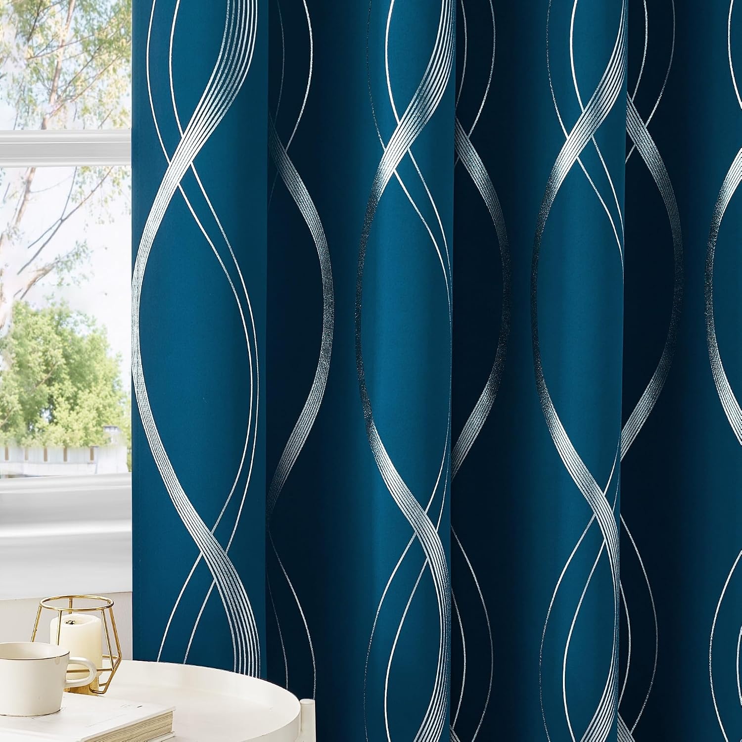 image:imageNICETOWN Grey Blackout Striped Pattern Curtains for Living Room 52 x 841 Moroccan Blue