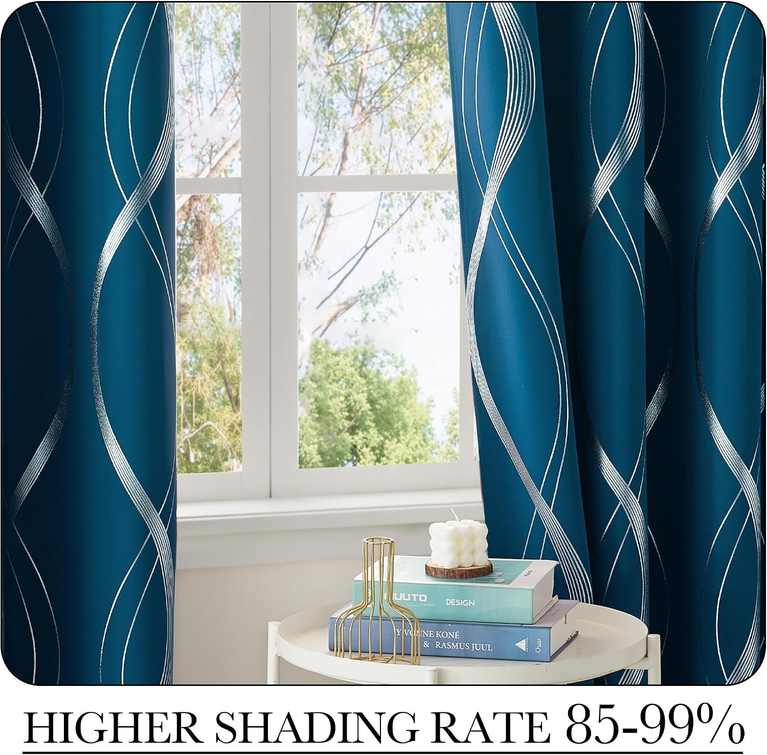 image:imageNICETOWN Grey Blackout Striped Pattern Curtains for Living Room 52 x 841 Moroccan Blue