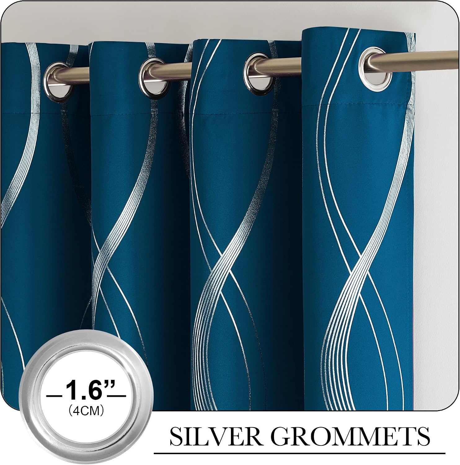 image:imageNICETOWN Grey Blackout Striped Pattern Curtains for Living Room 52 x 841 Moroccan Blue