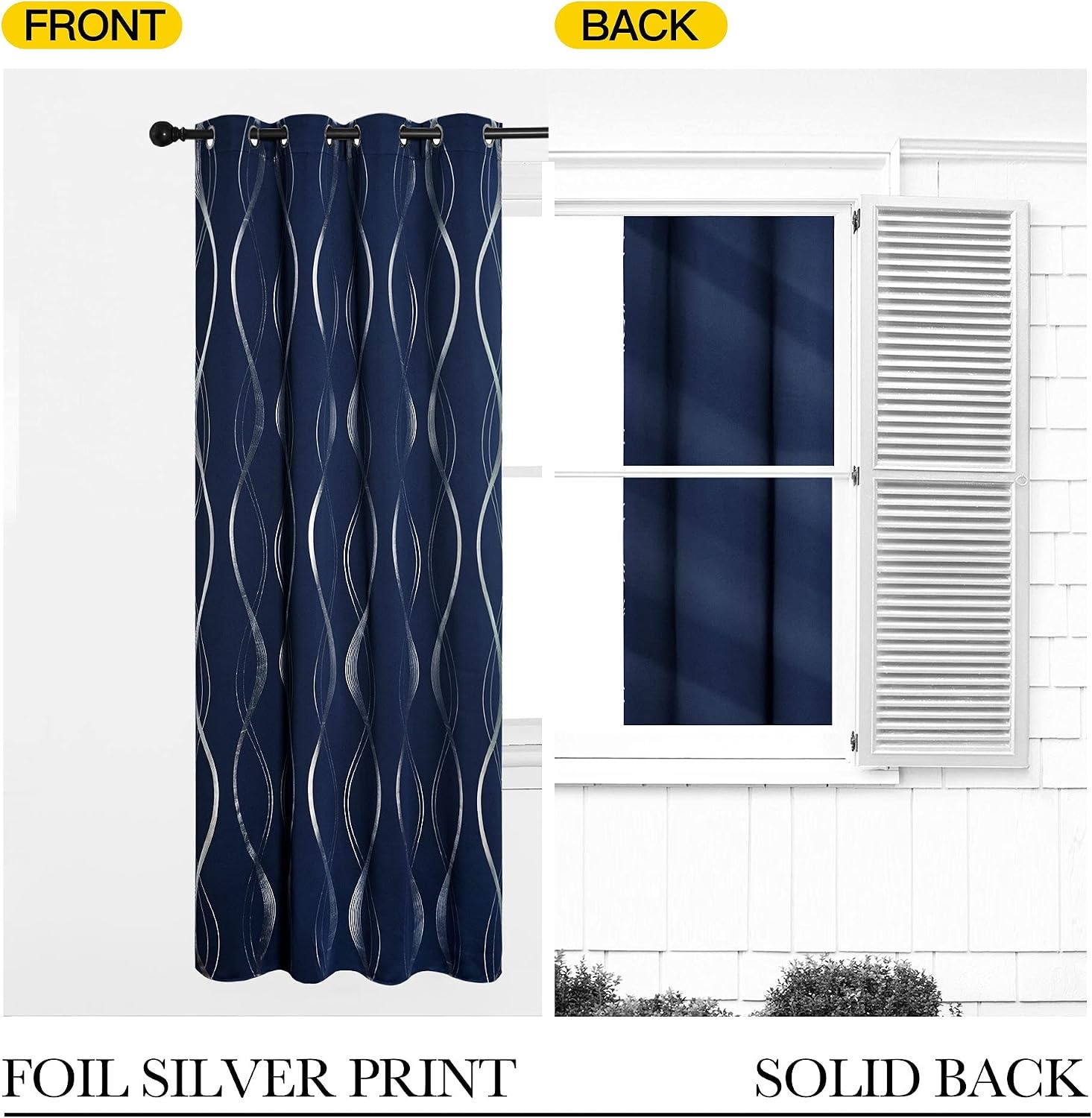 image:imageNICETOWN Grey Blackout Striped Pattern Curtains for Living Room 52 x 841 Navy
