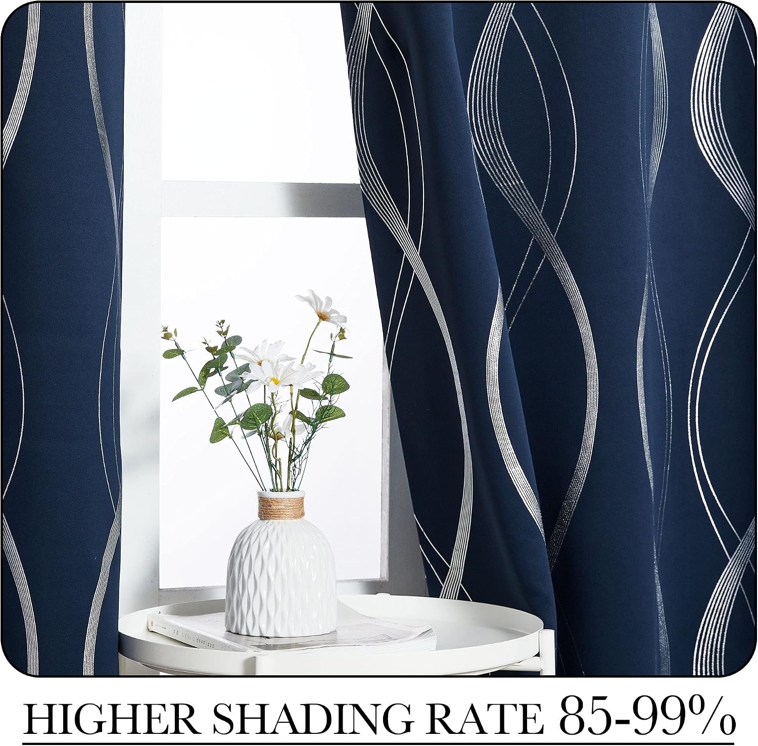 image:imageNICETOWN Grey Blackout Striped Pattern Curtains for Living Room 52 x 841 Navy