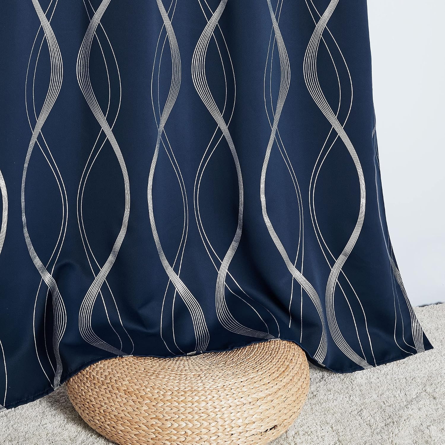 image:imageNICETOWN Grey Blackout Striped Pattern Curtains for Living Room 52 x 841 Navy