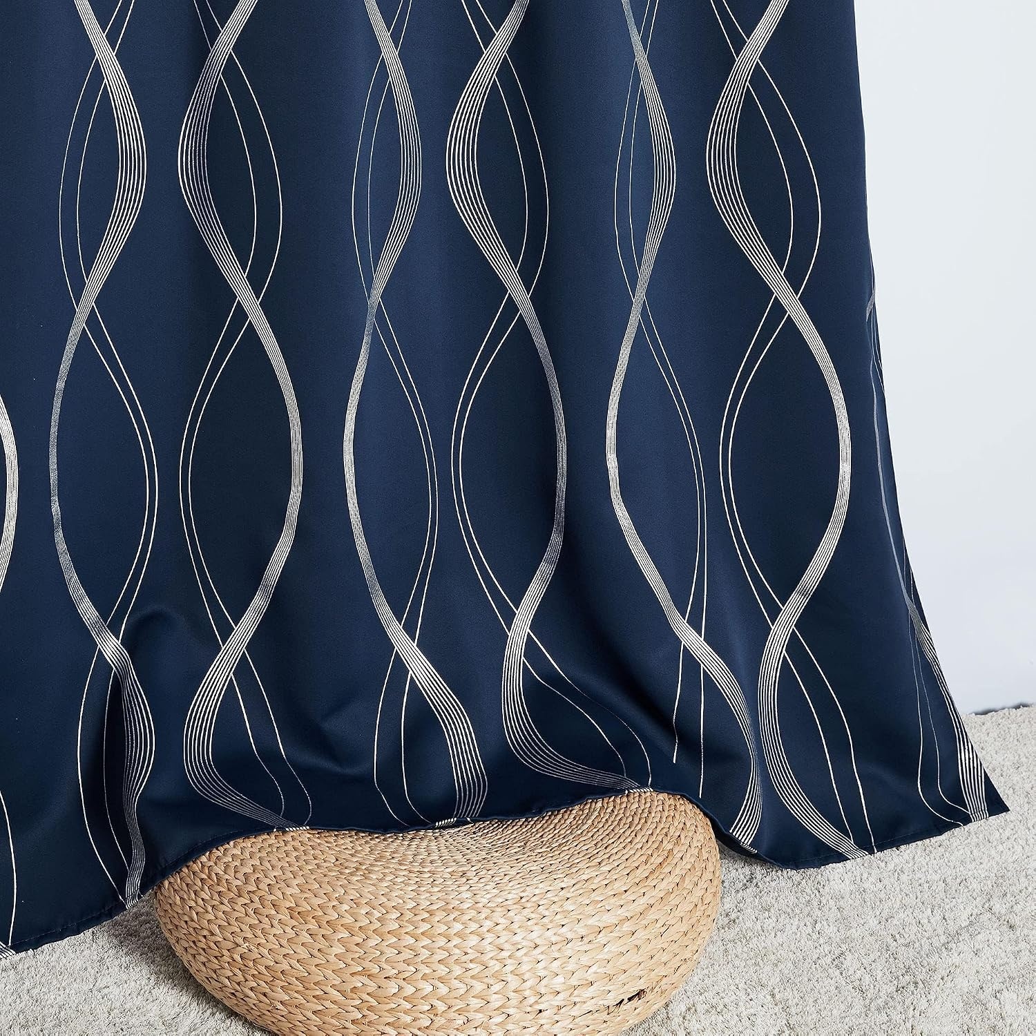 image:imageNICETOWN Grey Blackout Striped Pattern Curtains for Living Room 52 x 841 Navy