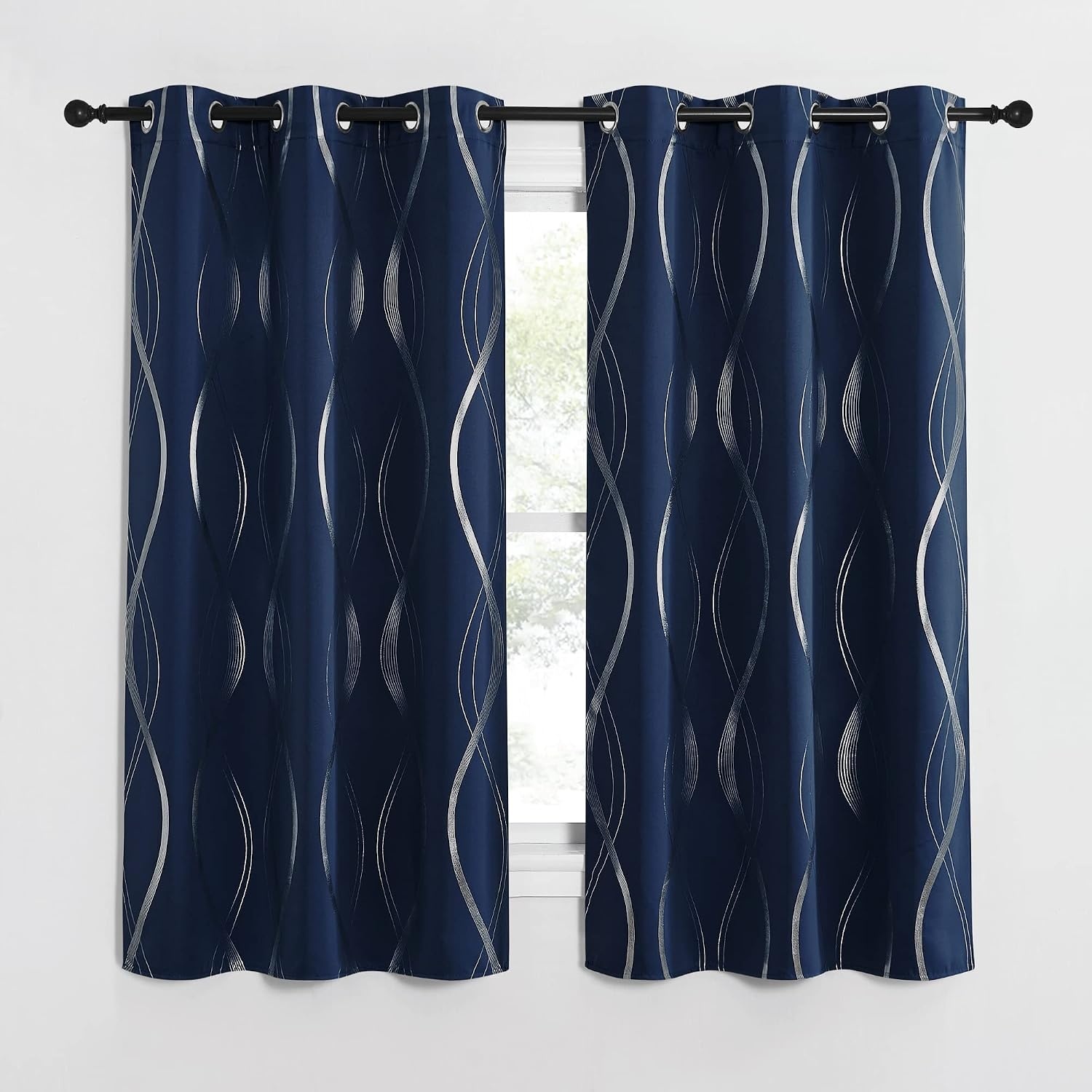 image:imageNICETOWN Grey Blackout Striped Pattern Curtains for Living Room 52 x 841 Navy