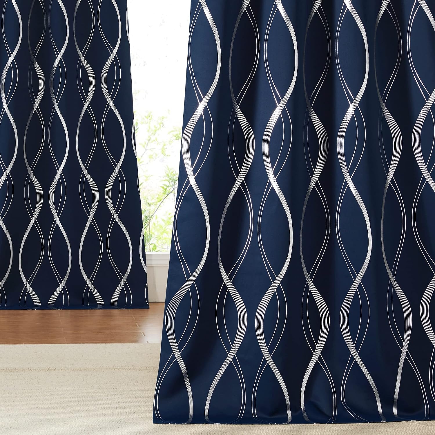 image:imageNICETOWN Grey Blackout Striped Pattern Curtains for Living Room 52 x 841 Navy