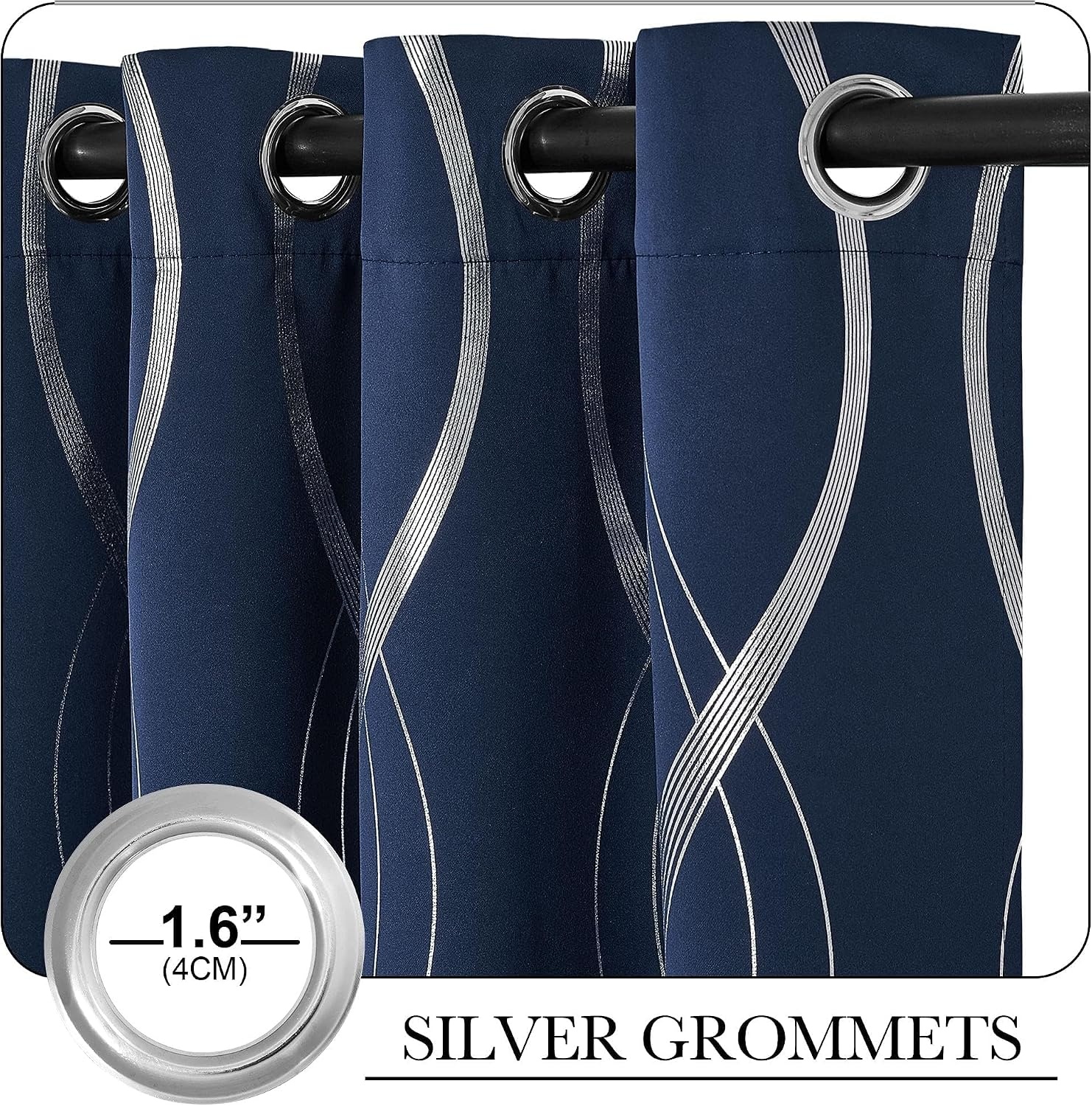 image:imageNICETOWN Grey Blackout Striped Pattern Curtains for Living Room 52 x 841 Navy