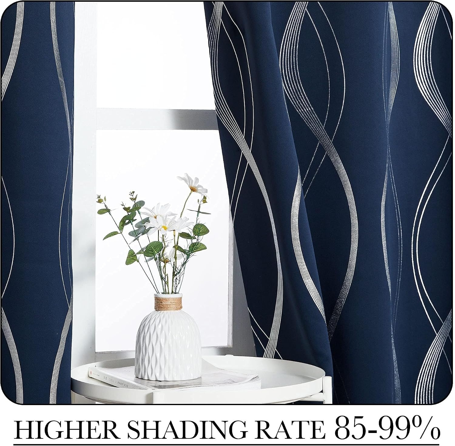 image:imageNICETOWN Grey Blackout Striped Pattern Curtains for Living Room 52 x 841 Navy