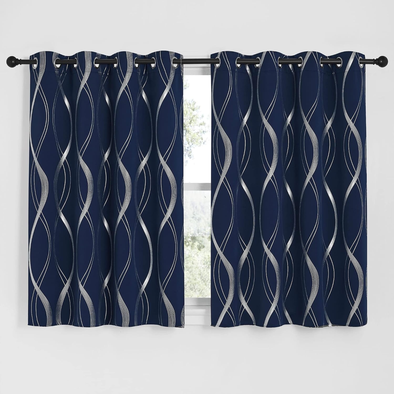 image:imageNICETOWN Grey Blackout Striped Pattern Curtains for Living Room 52 x 841 Navy