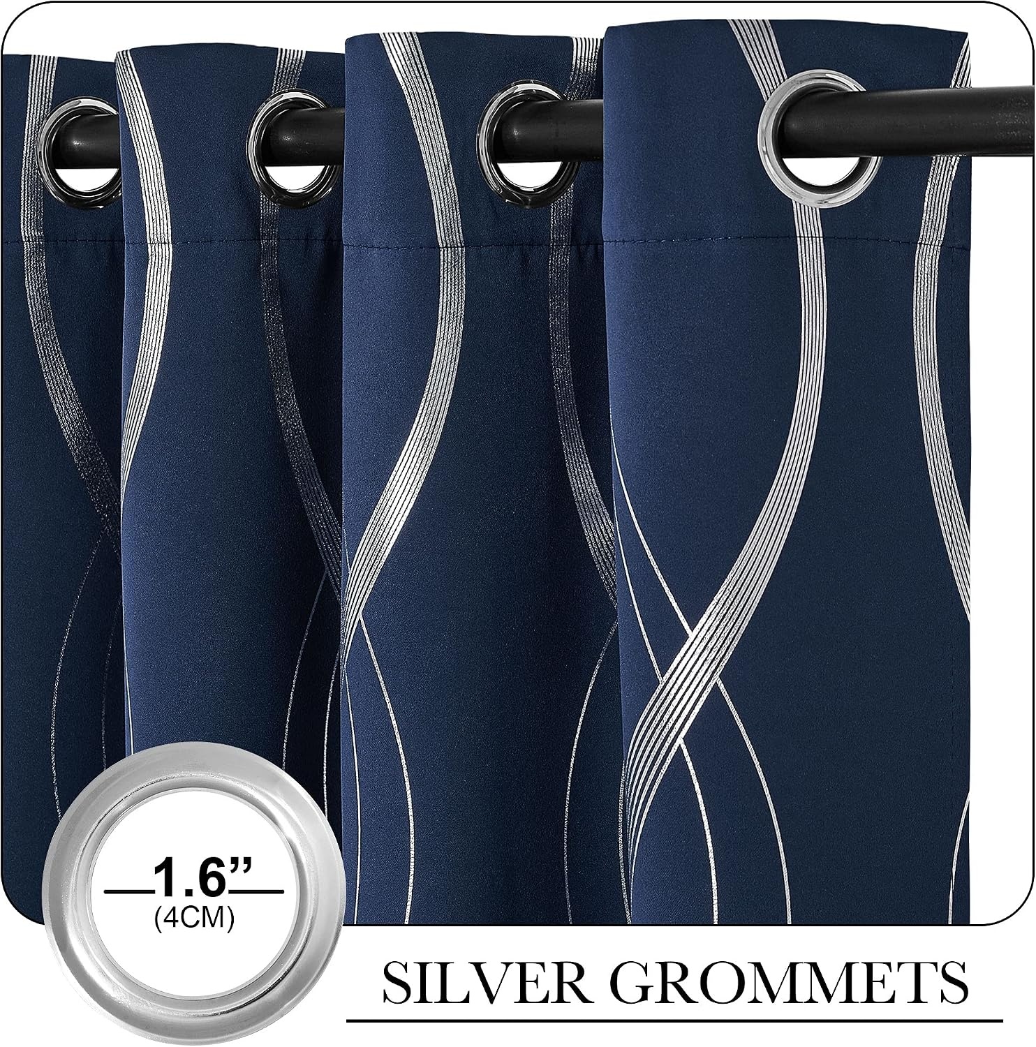 image:imageNICETOWN Grey Blackout Striped Pattern Curtains for Living Room 52 x 841 Navy