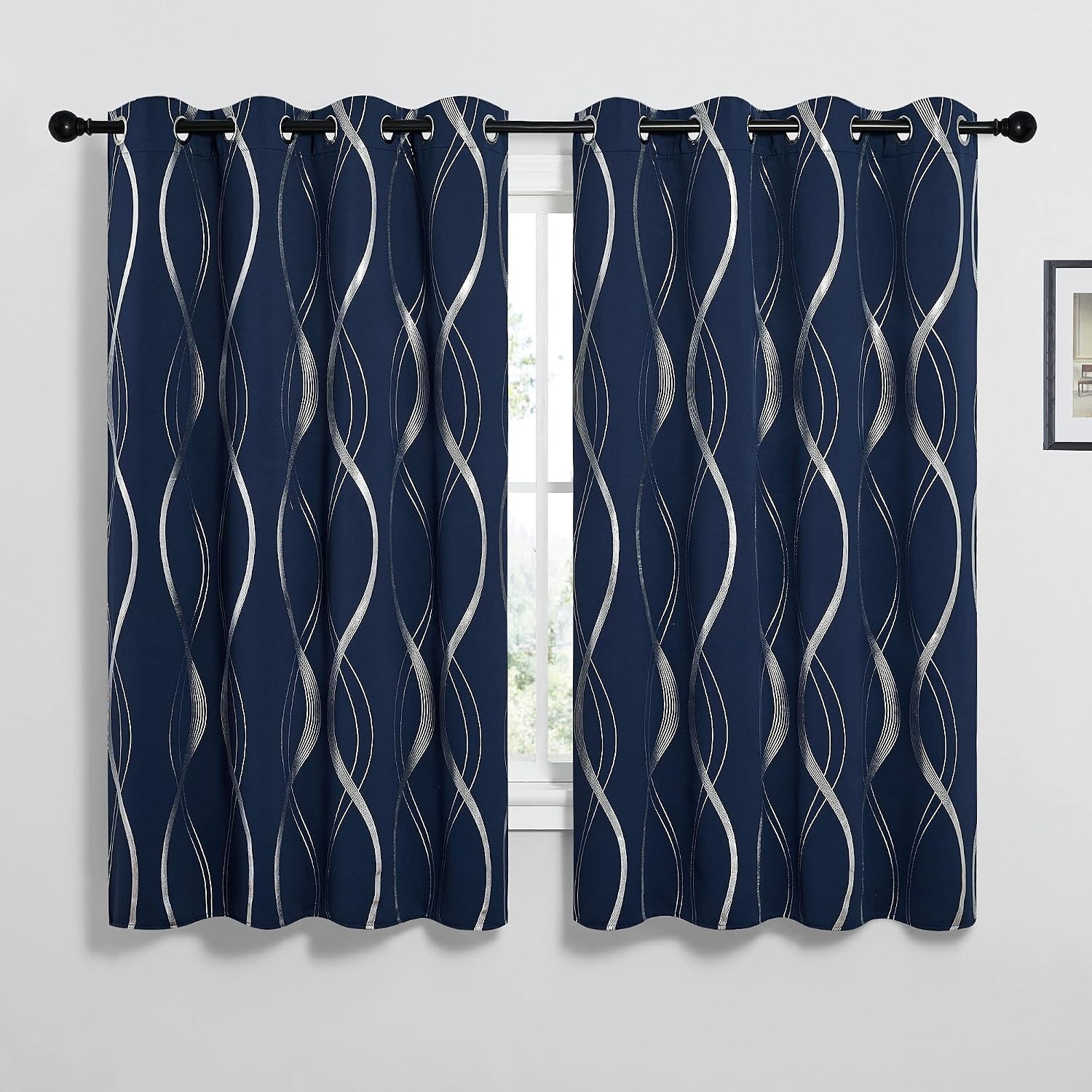 image:imageNICETOWN Grey Blackout Striped Pattern Curtains for Living Room 52 x 841 Navy