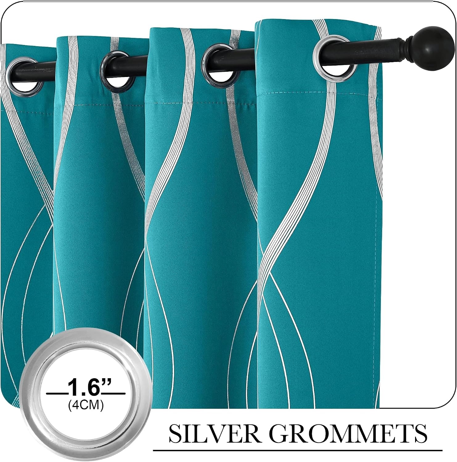 image:imageNICETOWN Grey Blackout Striped Pattern Curtains for Living Room 52 x 841 Peacock Teal