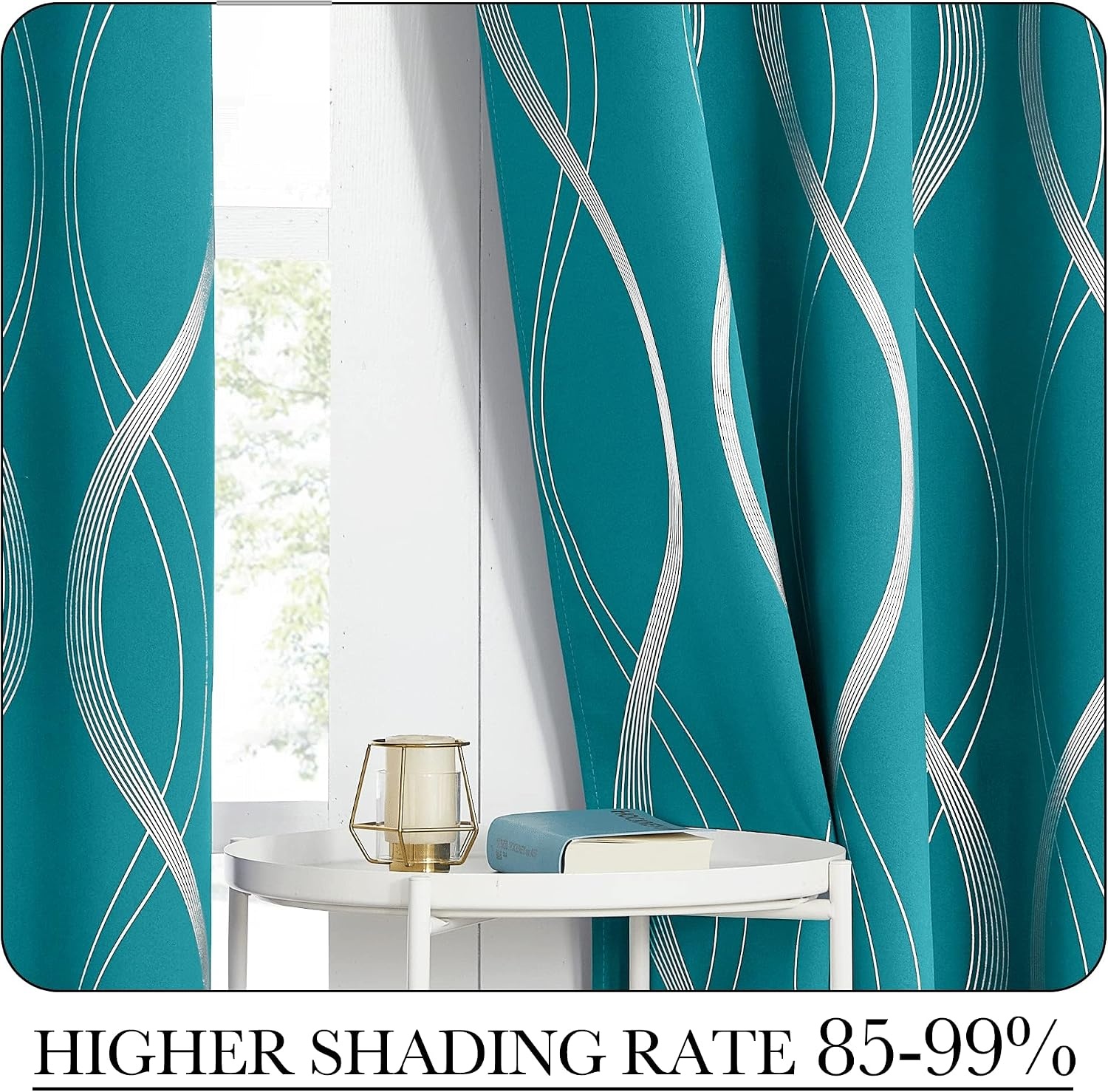 image:imageNICETOWN Grey Blackout Striped Pattern Curtains for Living Room 52 x 841 Peacock Teal