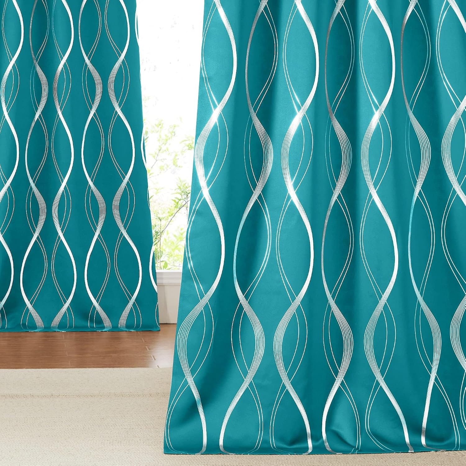 image:imageNICETOWN Grey Blackout Striped Pattern Curtains for Living Room 52 x 841 Peacock Teal