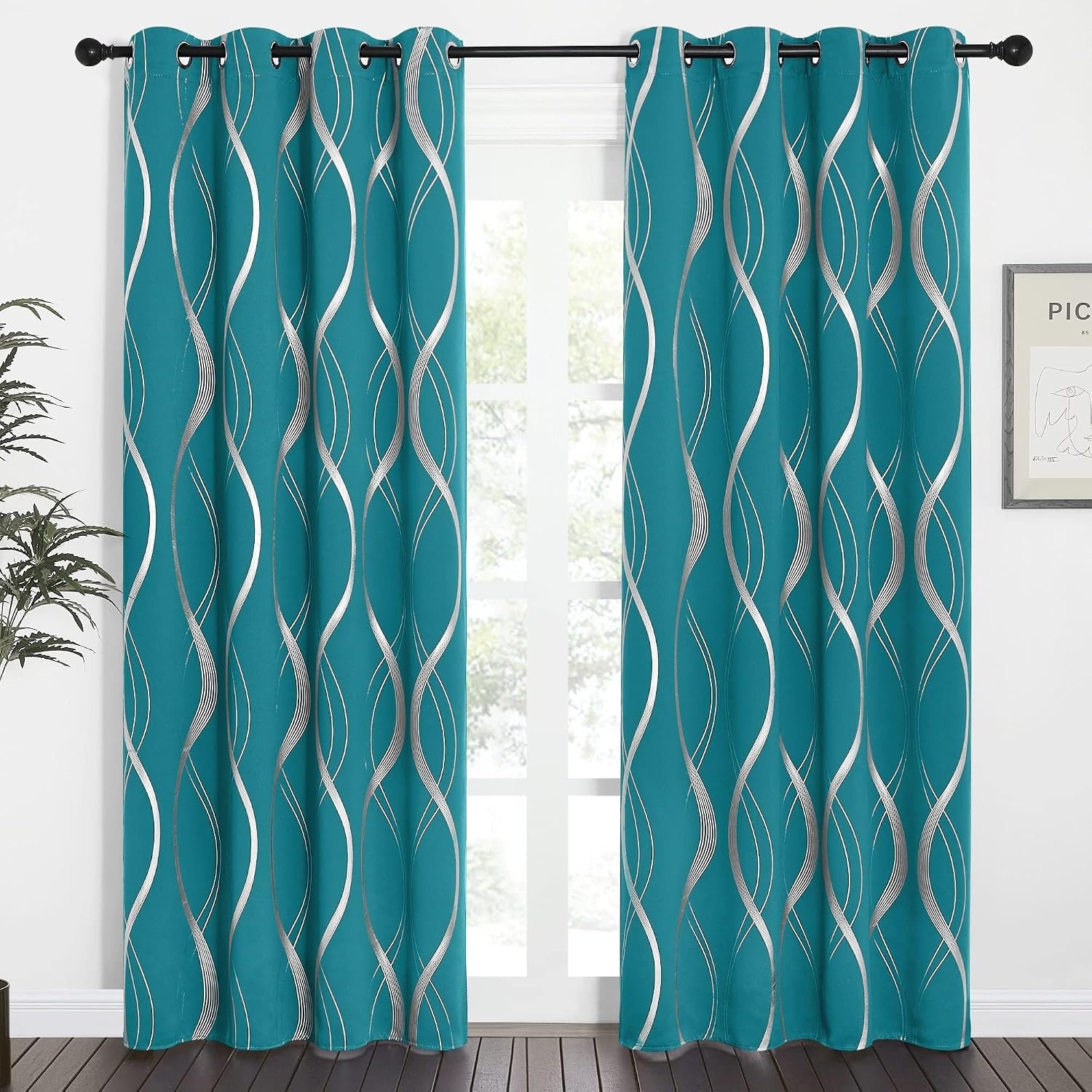 image:imageNICETOWN Grey Blackout Striped Pattern Curtains for Living Room 52 x 841 Peacock Teal