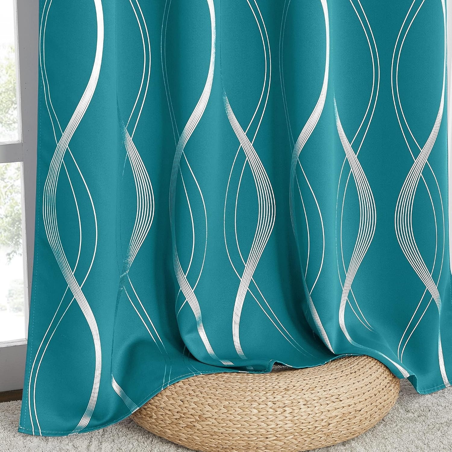 image:imageNICETOWN Grey Blackout Striped Pattern Curtains for Living Room 52 x 841 Peacock Teal