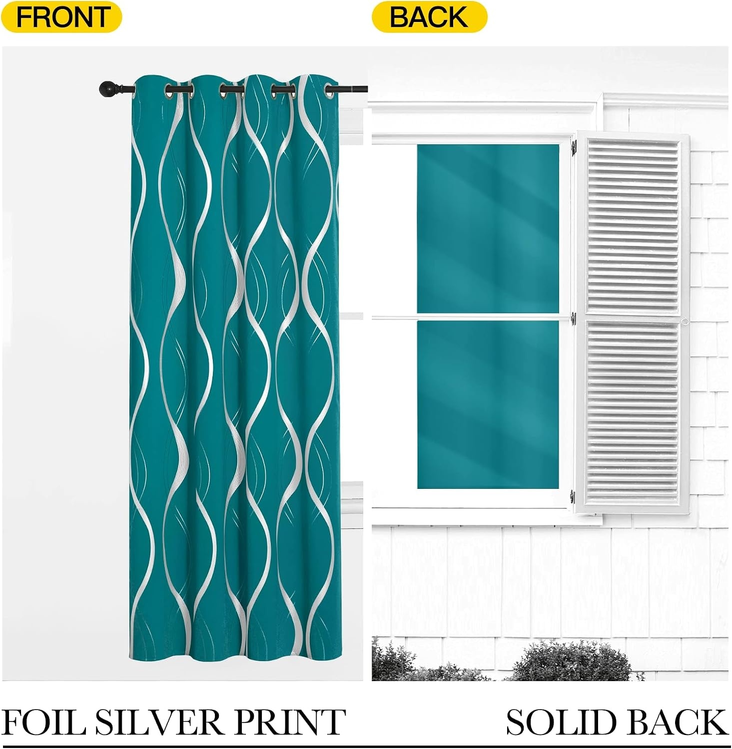 image:imageNICETOWN Grey Blackout Striped Pattern Curtains for Living Room 52 x 841 Peacock Teal