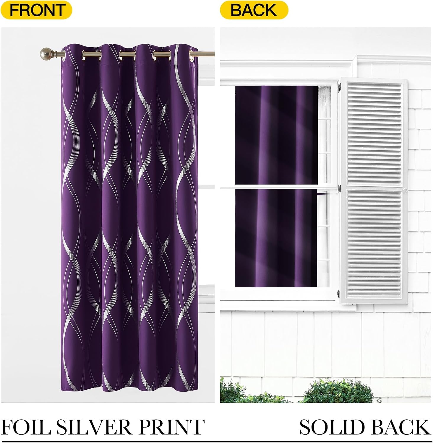 image:imageNICETOWN Grey Blackout Striped Pattern Curtains for Living Room 52 x 841 Royal Purple