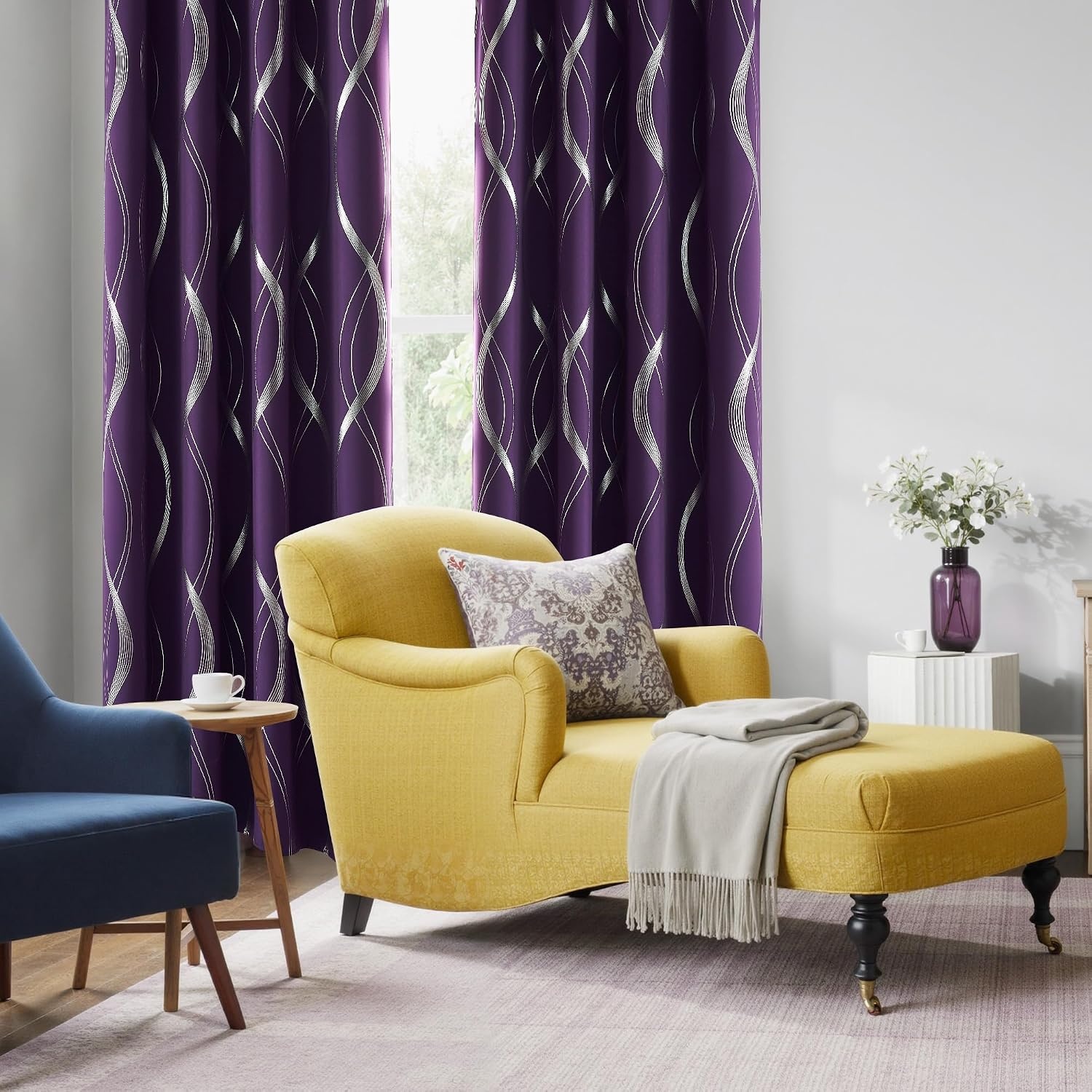 image:imageNICETOWN Grey Blackout Striped Pattern Curtains for Living Room 52 x 841 Royal Purple