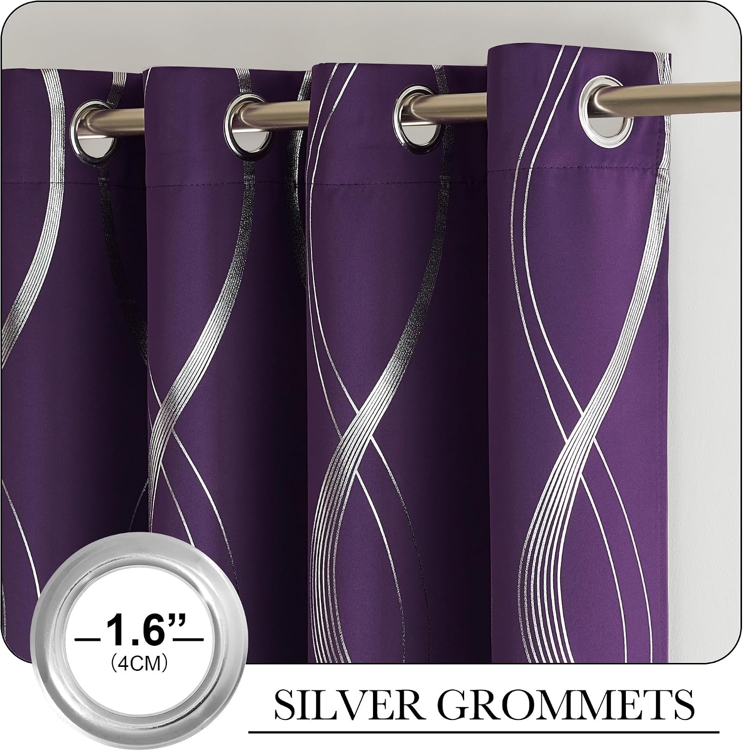 image:imageNICETOWN Grey Blackout Striped Pattern Curtains for Living Room 52 x 841 Royal Purple