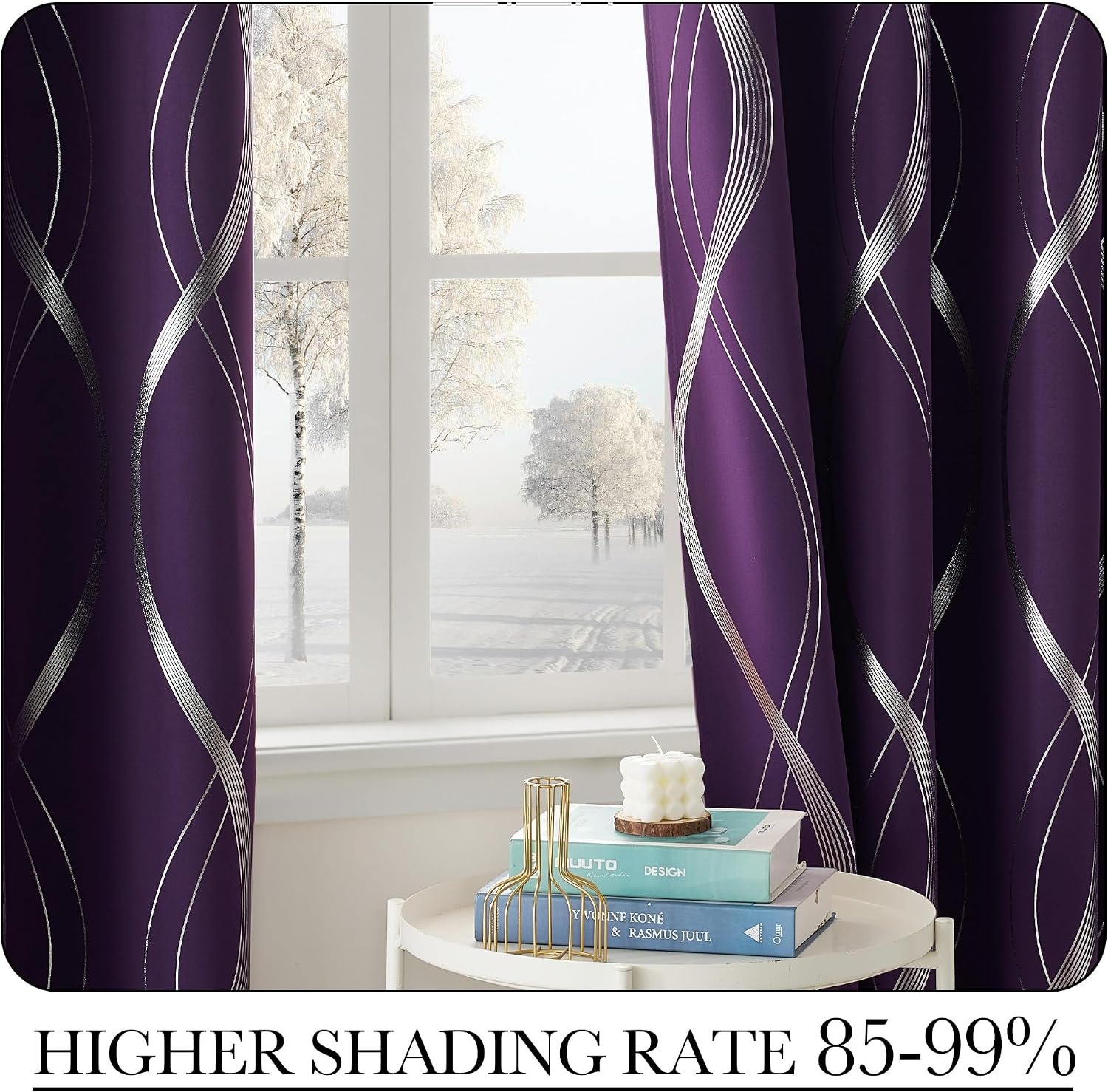 image:imageNICETOWN Grey Blackout Striped Pattern Curtains for Living Room 52 x 841 Royal Purple