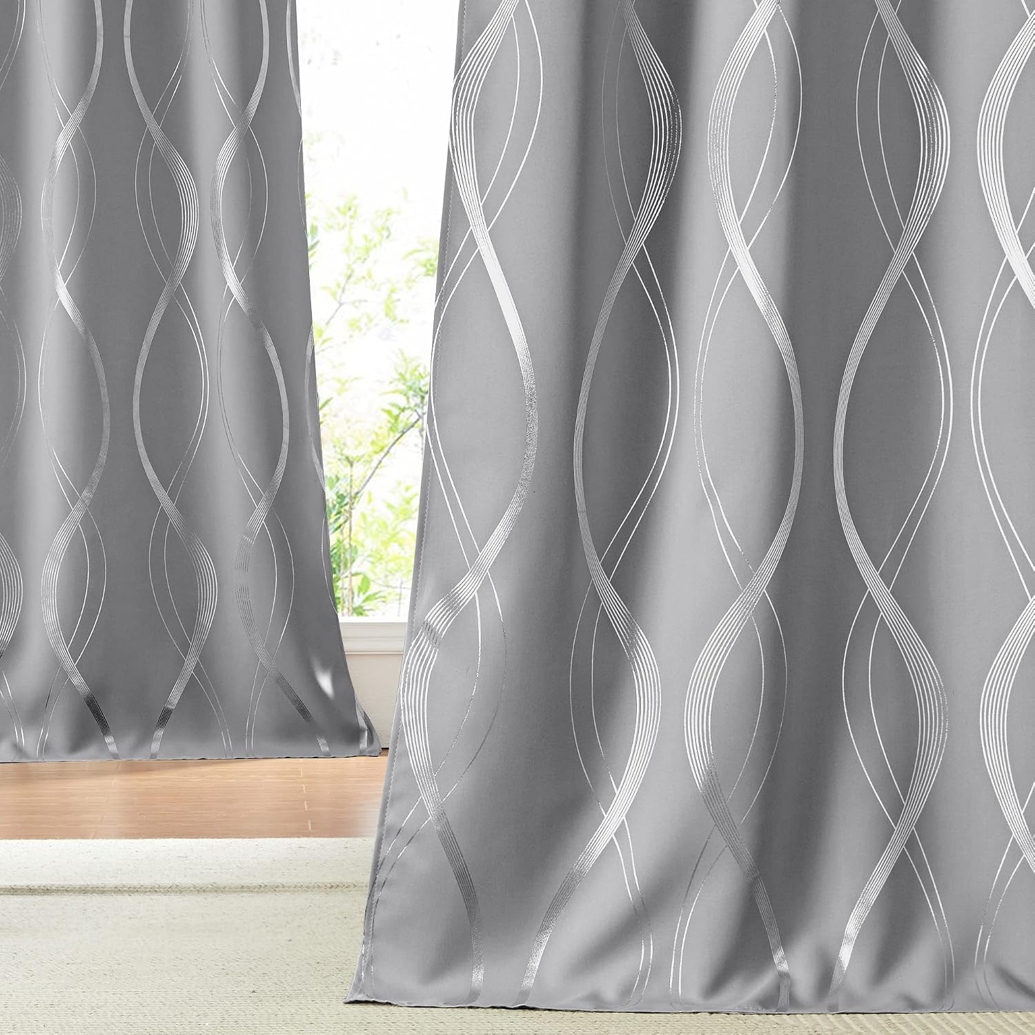 image:imageNICETOWN Grey Blackout Striped Pattern Curtains for Living Room 52 x 841 Silver Grey