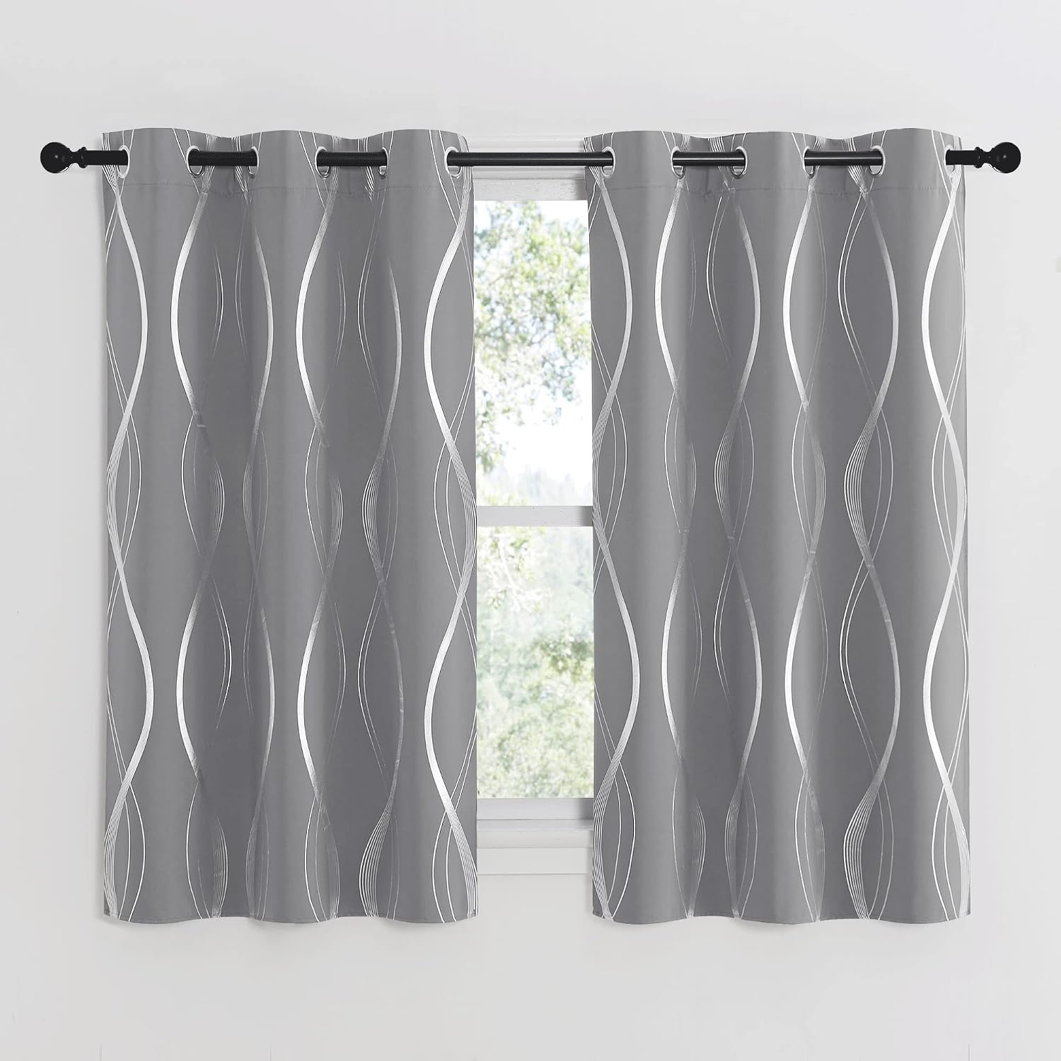 image:imageNICETOWN Grey Blackout Striped Pattern Curtains for Living Room 52 x 841 Silver Grey