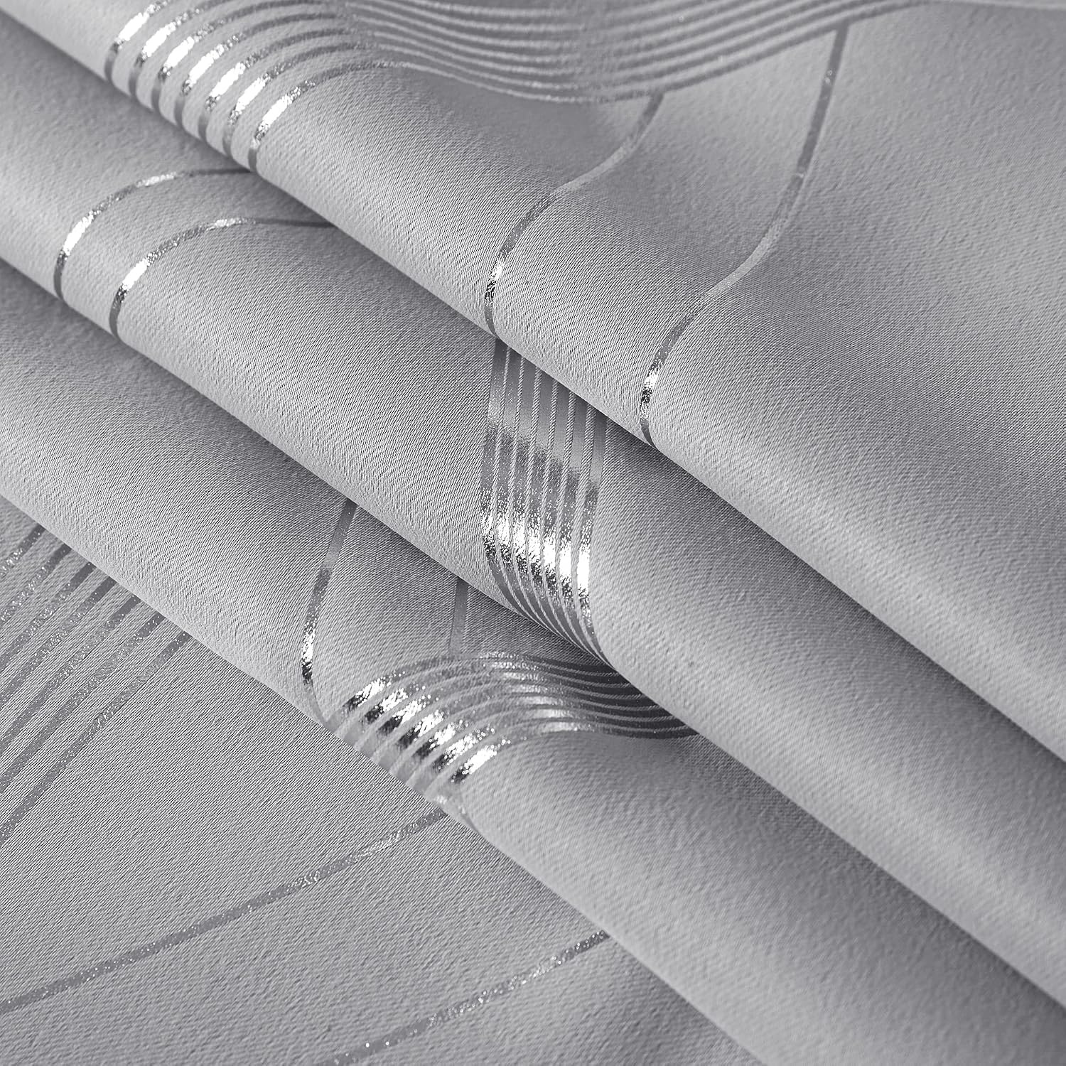 image:imageNICETOWN Grey Blackout Striped Pattern Curtains for Living Room 52 x 841 Silver Grey