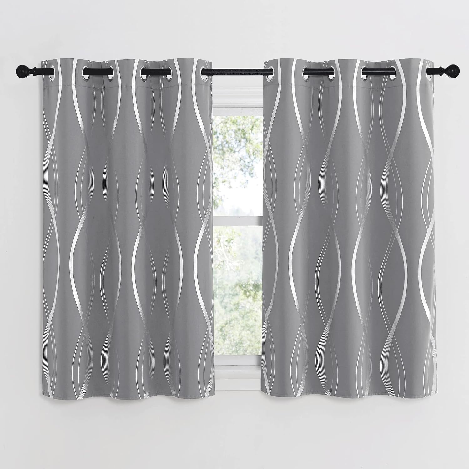 image:imageNICETOWN Grey Blackout Striped Pattern Curtains for Living Room 52 x 841 Silver Grey