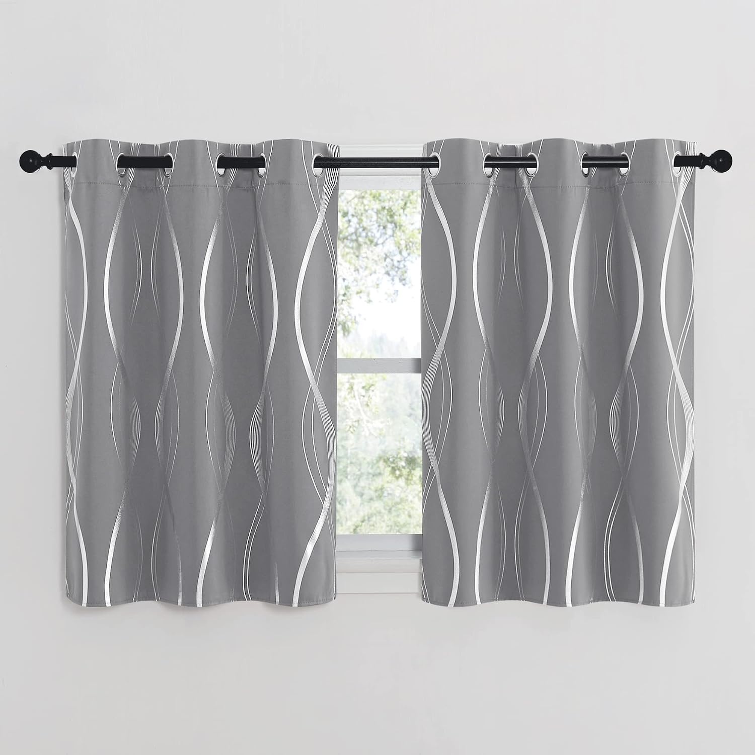 image:imageNICETOWN Grey Blackout Striped Pattern Curtains for Living Room 52 x 841 Silver Grey