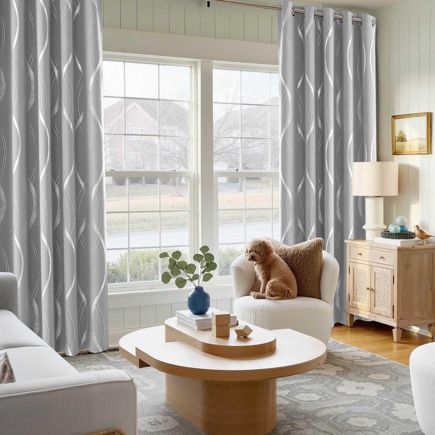 image:imageNICETOWN Grey Blackout Striped Pattern Curtains for Living Room 52 x 841 Silver Grey