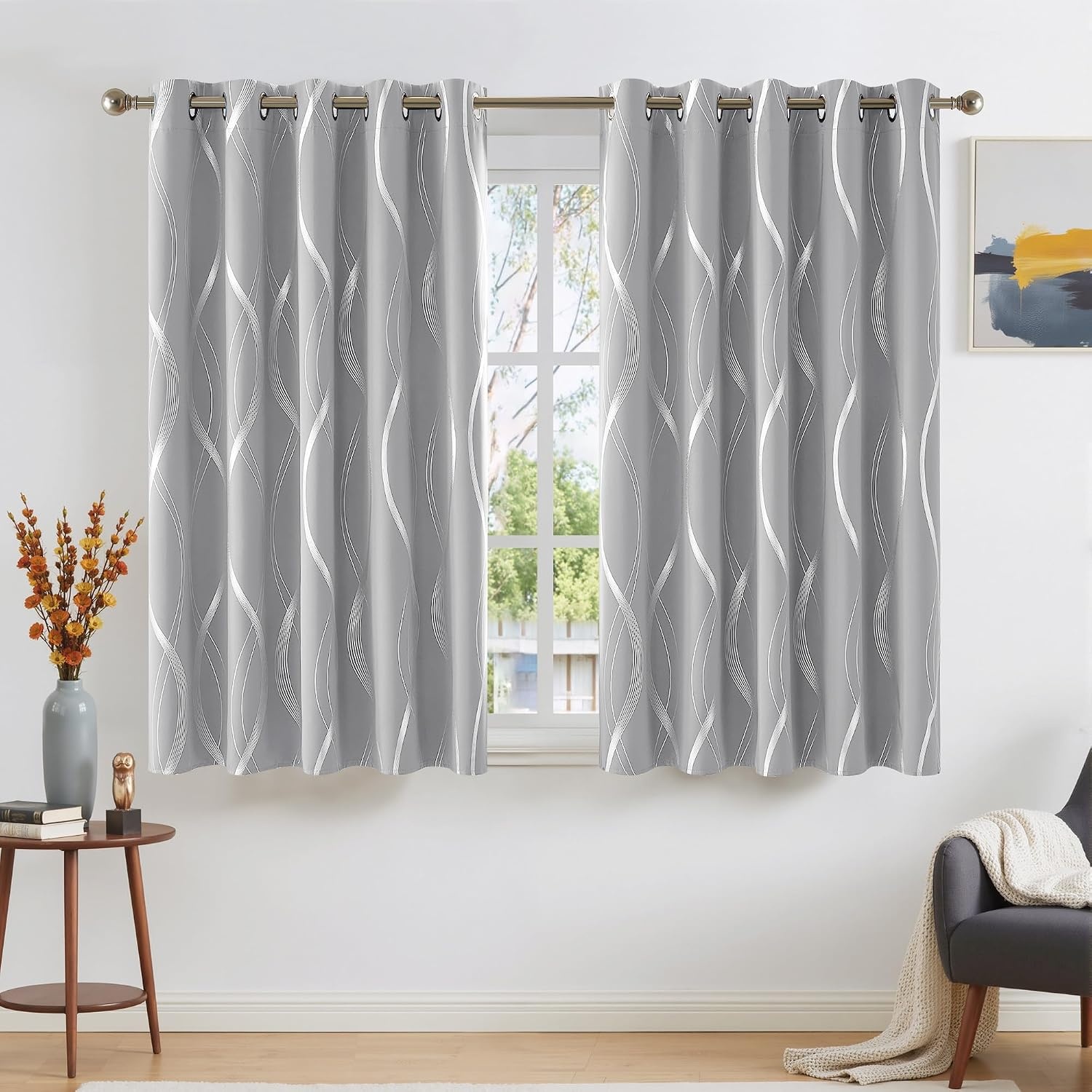 image:imageNICETOWN Grey Blackout Striped Pattern Curtains for Living Room 52 x 841 Silver Grey