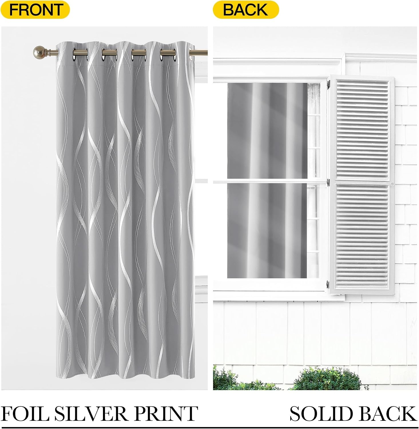 image:imageNICETOWN Grey Blackout Striped Pattern Curtains for Living Room 52 x 841 Silver Grey