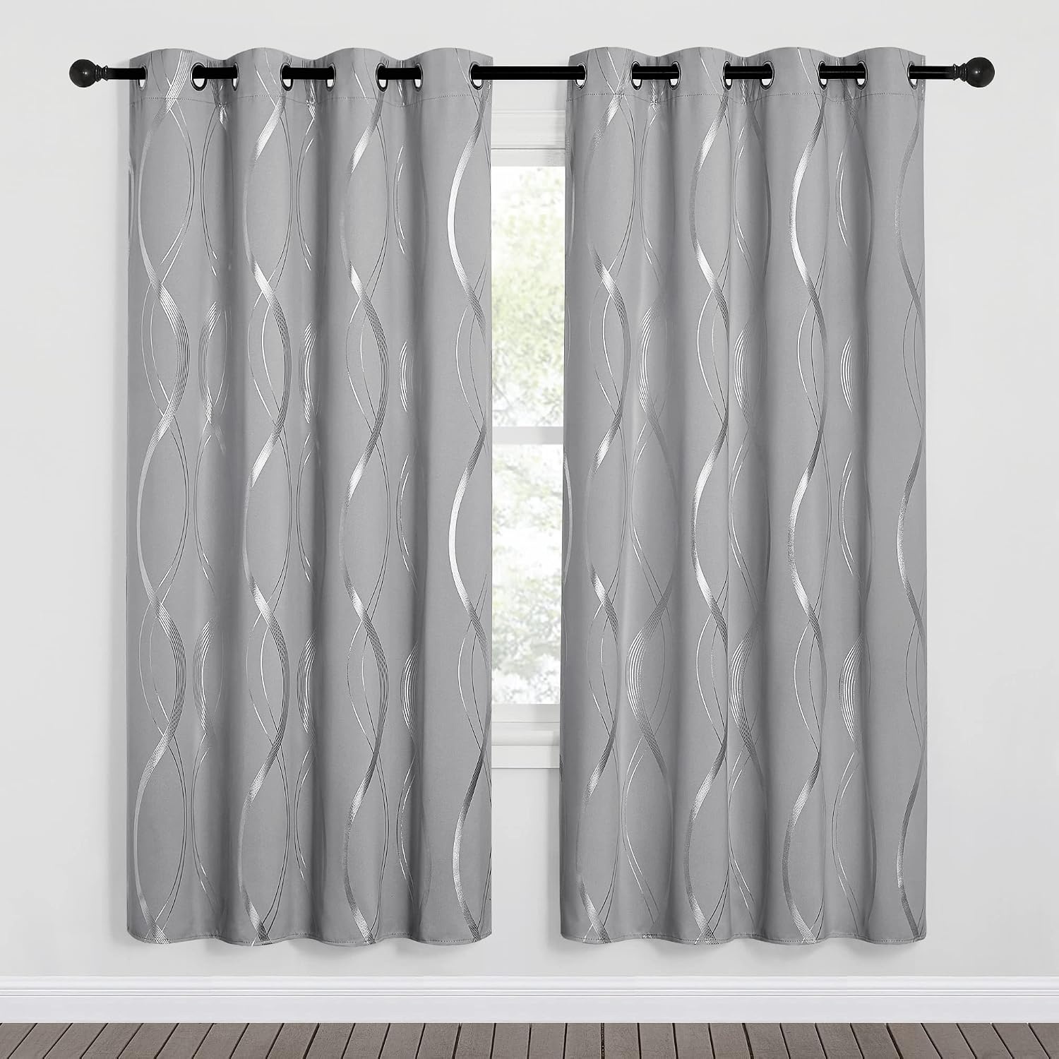 image:imageNICETOWN Grey Blackout Striped Pattern Curtains for Living Room 52 x 841 Silver Grey