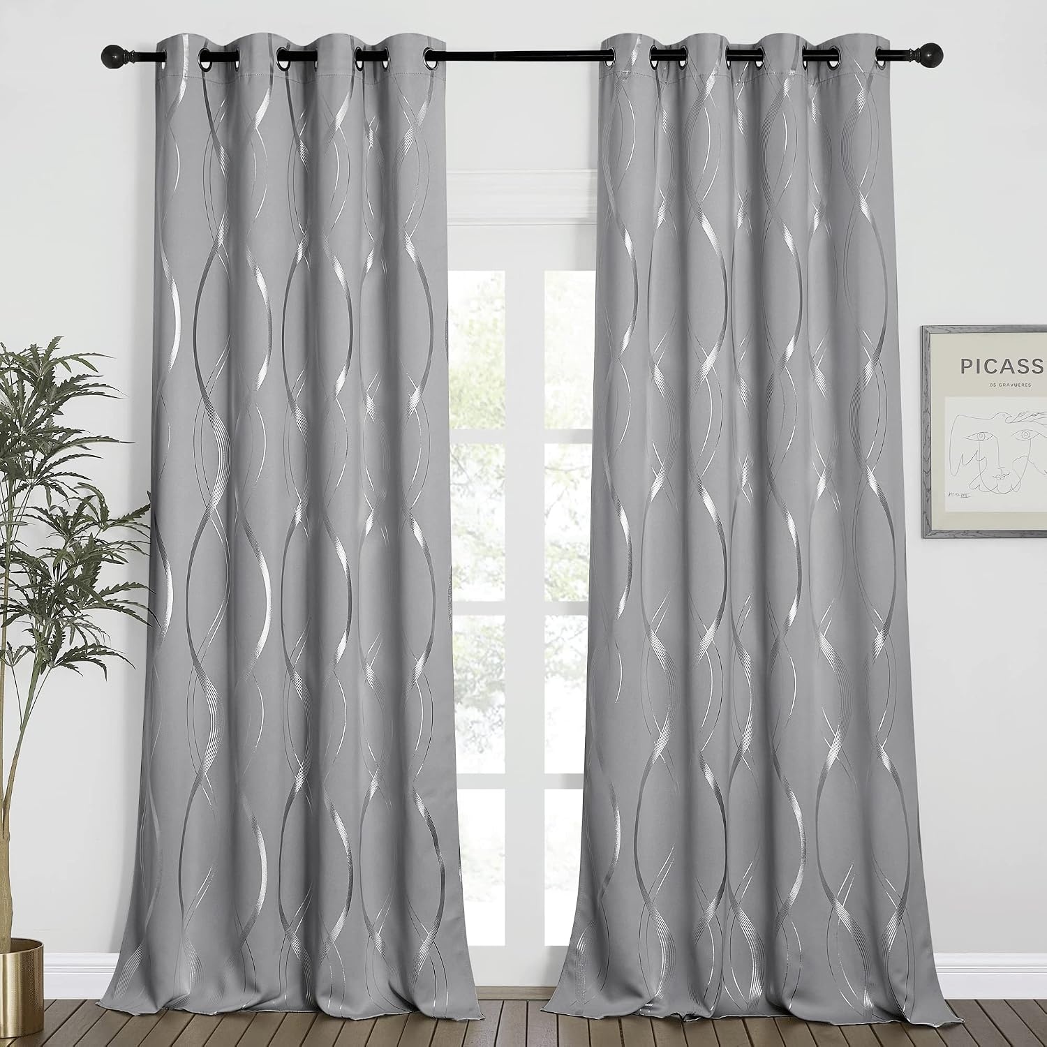image:imageNICETOWN Grey Blackout Striped Pattern Curtains for Living Room 52 x 841 Silver Grey