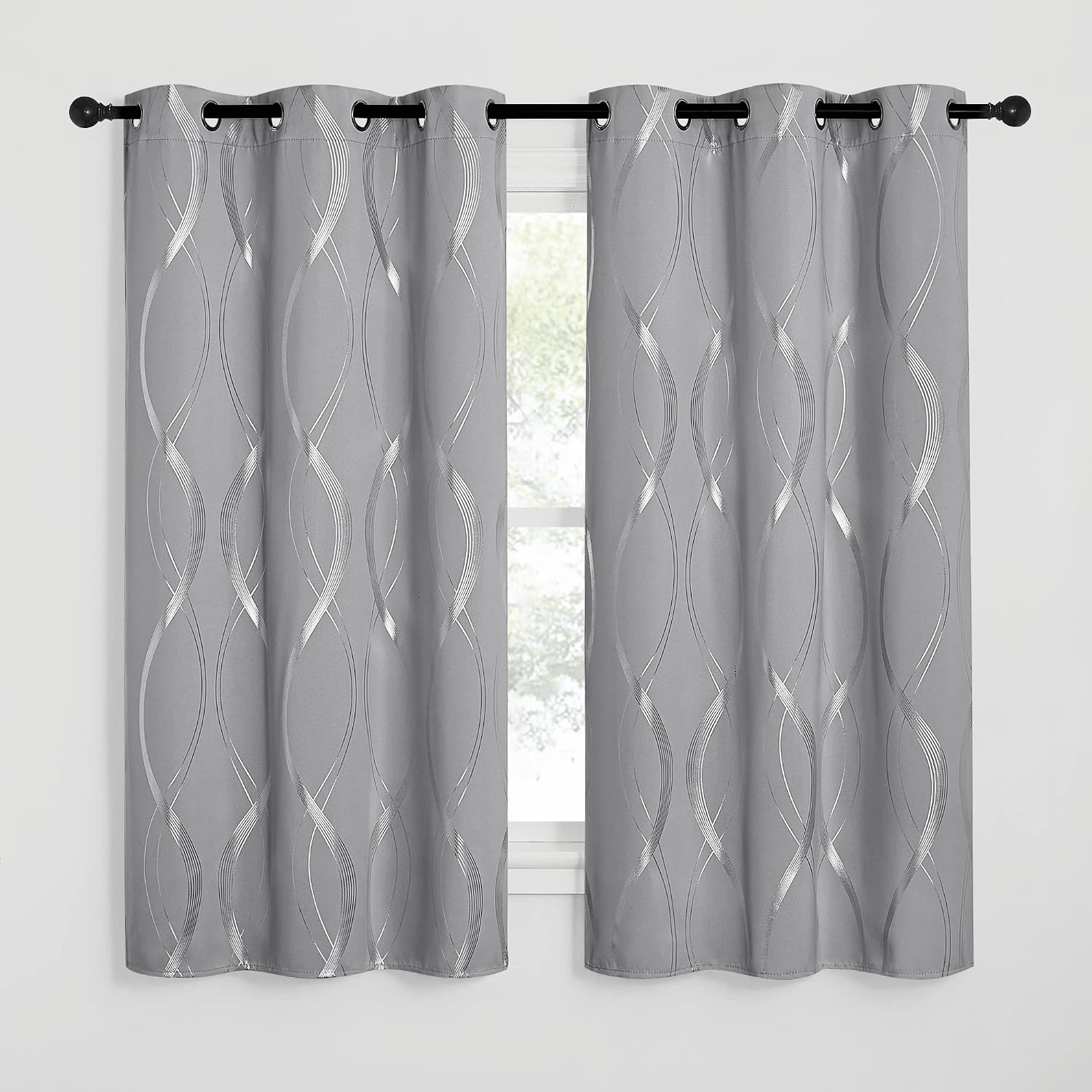 image:imageNICETOWN Grey Blackout Striped Pattern Curtains for Living Room 52 x 841 Silver Grey
