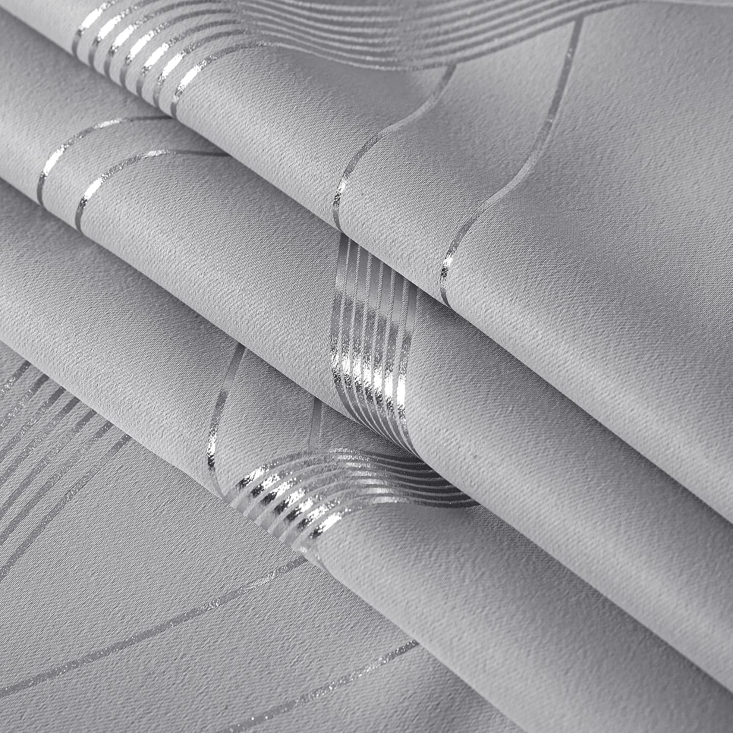 image:imageNICETOWN Grey Blackout Striped Pattern Curtains for Living Room 52 x 841 Silver Grey