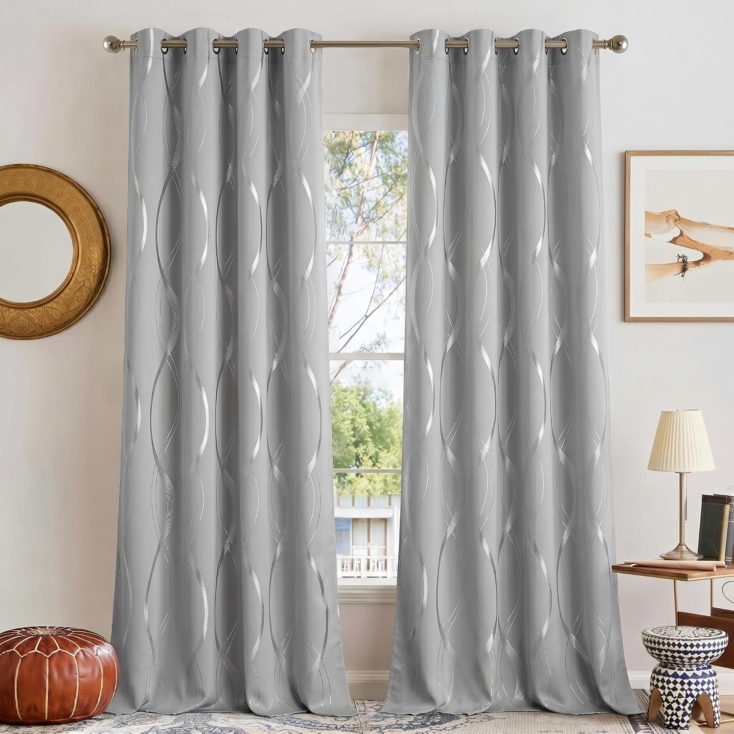 image:imageNICETOWN Grey Blackout Striped Pattern Curtains for Living Room 52 x 841 Silver Grey