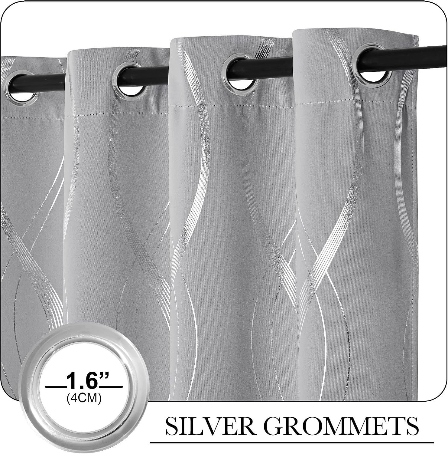 image:imageNICETOWN Grey Blackout Striped Pattern Curtains for Living Room 52 x 841 Silver Grey