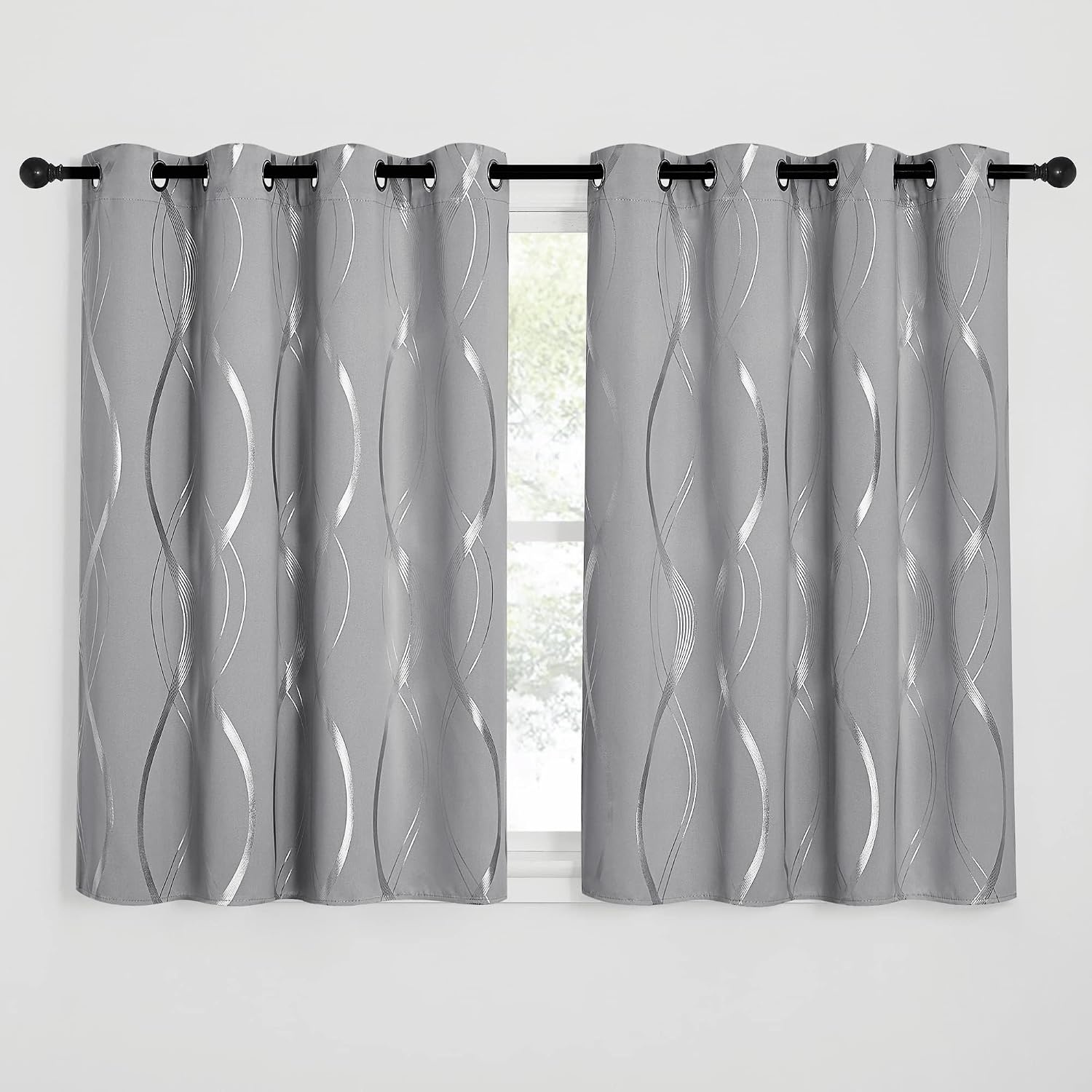 image:imageNICETOWN Grey Blackout Striped Pattern Curtains for Living Room 52 x 841 Silver Grey