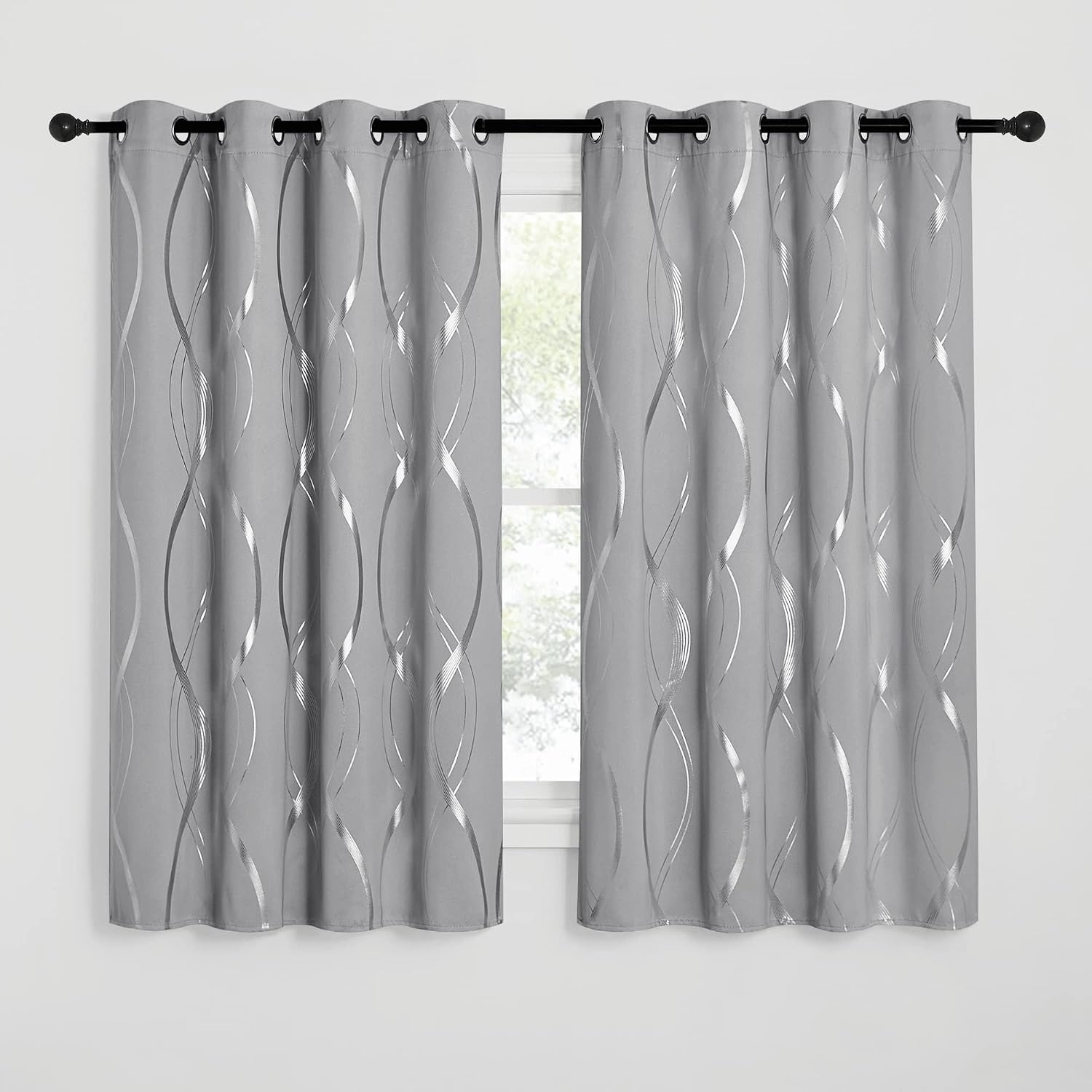image:imageNICETOWN Grey Blackout Striped Pattern Curtains for Living Room 52 x 841 Silver Grey