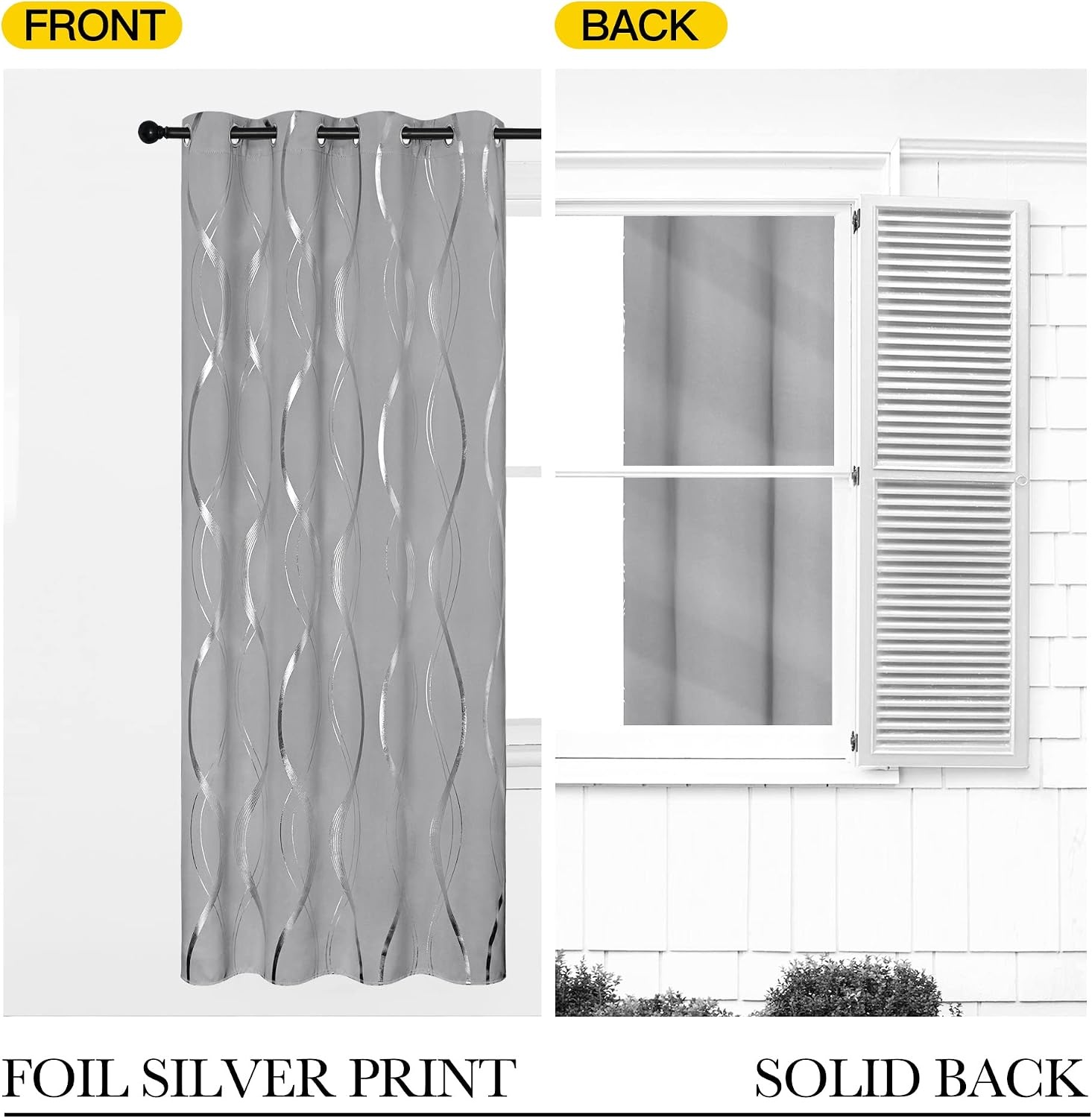 image:imageNICETOWN Grey Blackout Striped Pattern Curtains for Living Room 52 x 841 Silver Grey